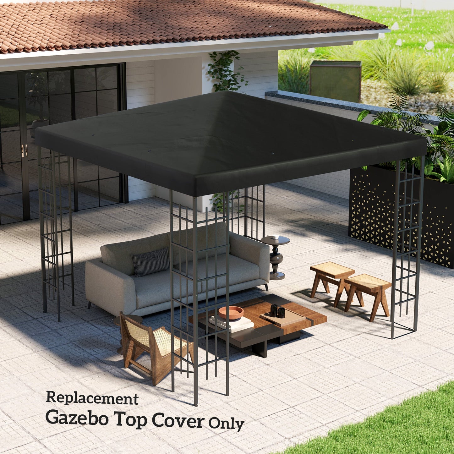 3 x 3(m) Gazebo Canopy Replacement Cover, Garden Gazebo Roof Replacement with Drain Holes, Water Resistant PVC Coating, 370g/㎡, UPF30+, TOP COVER ONLY, Black