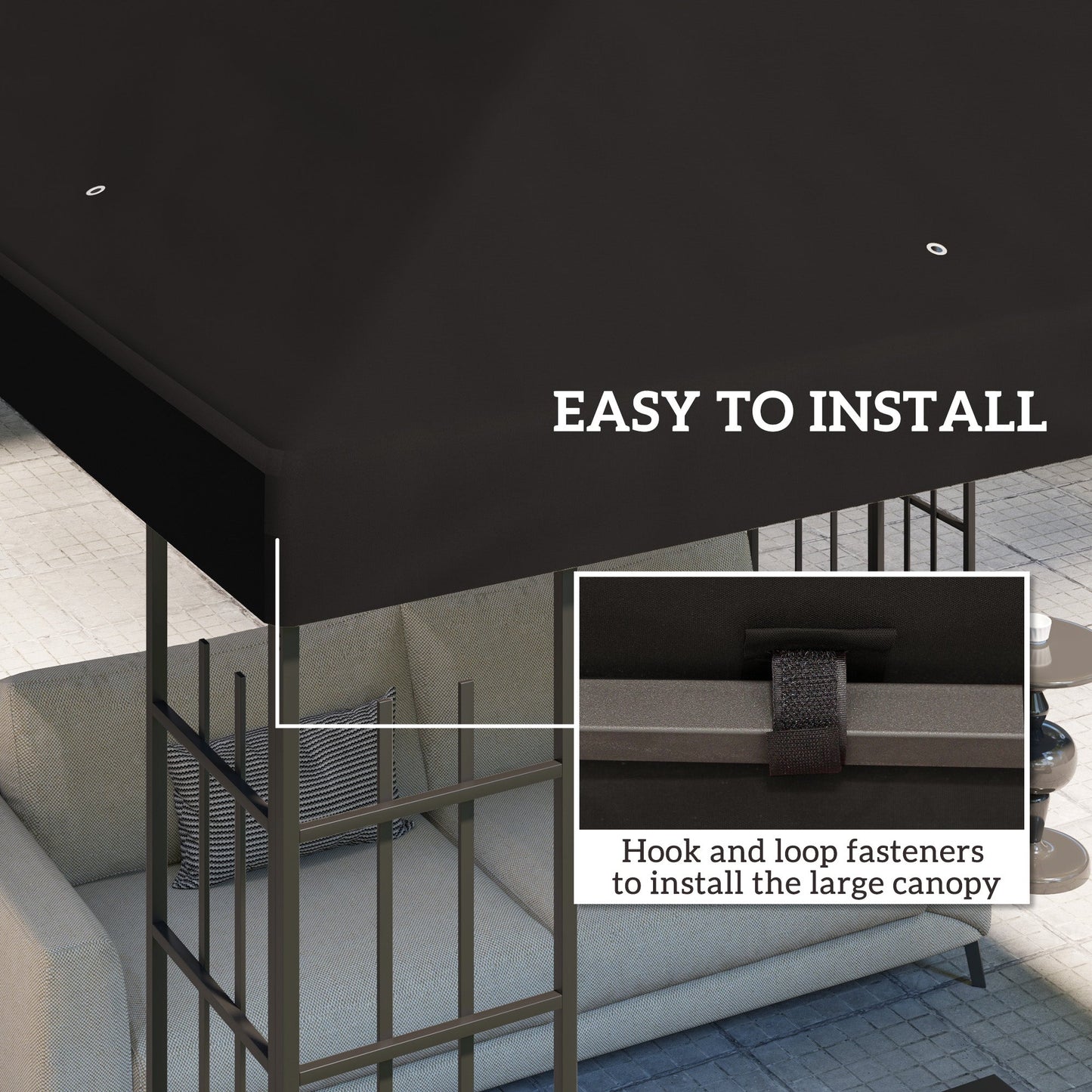3 x 3(m) Gazebo Canopy Replacement Cover, Garden Gazebo Roof Replacement with Drain Holes, Water Resistant PVC Coating, 370g/㎡, UPF30+, TOP COVER ONLY, Black
