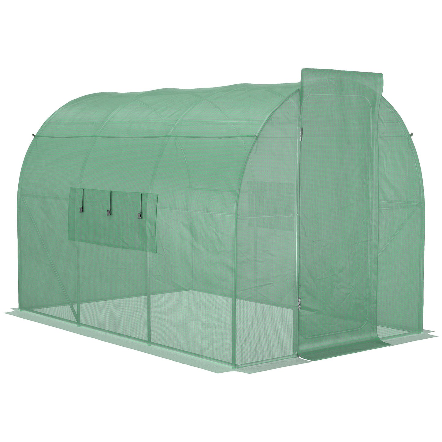 Large Polytunnel Walk In Greenhouse, Plant Gardening Tunnel Green House with Metal Hinged Door, Galvanised Steel Frame & Mesh Windows, Green (3 x 2 m)