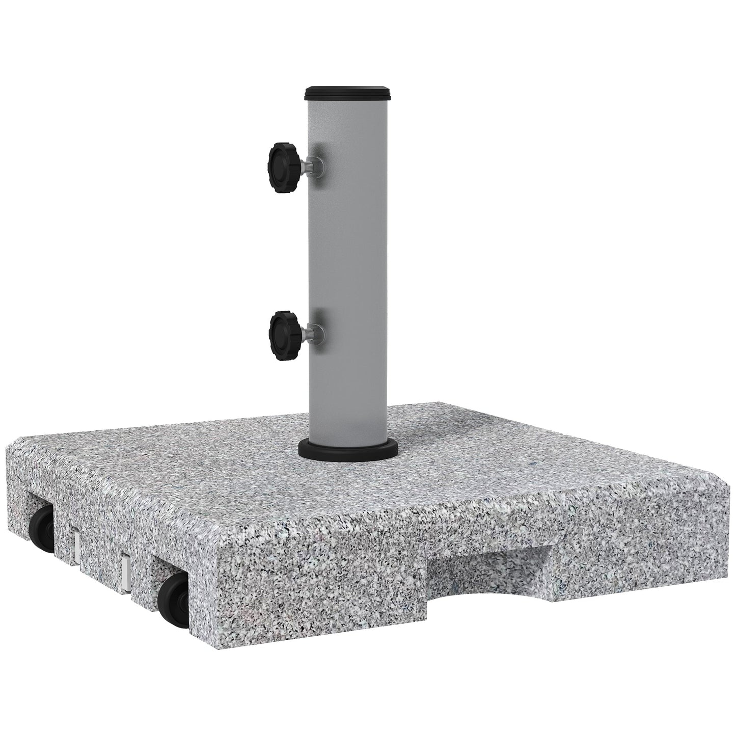 28kg Granite Parasol Base, Heavy Duty Square Umbrella Stand with Wheels and Retractable Handle, Parasol holder for 32mm, 38mm, 48mm Poles, Grey