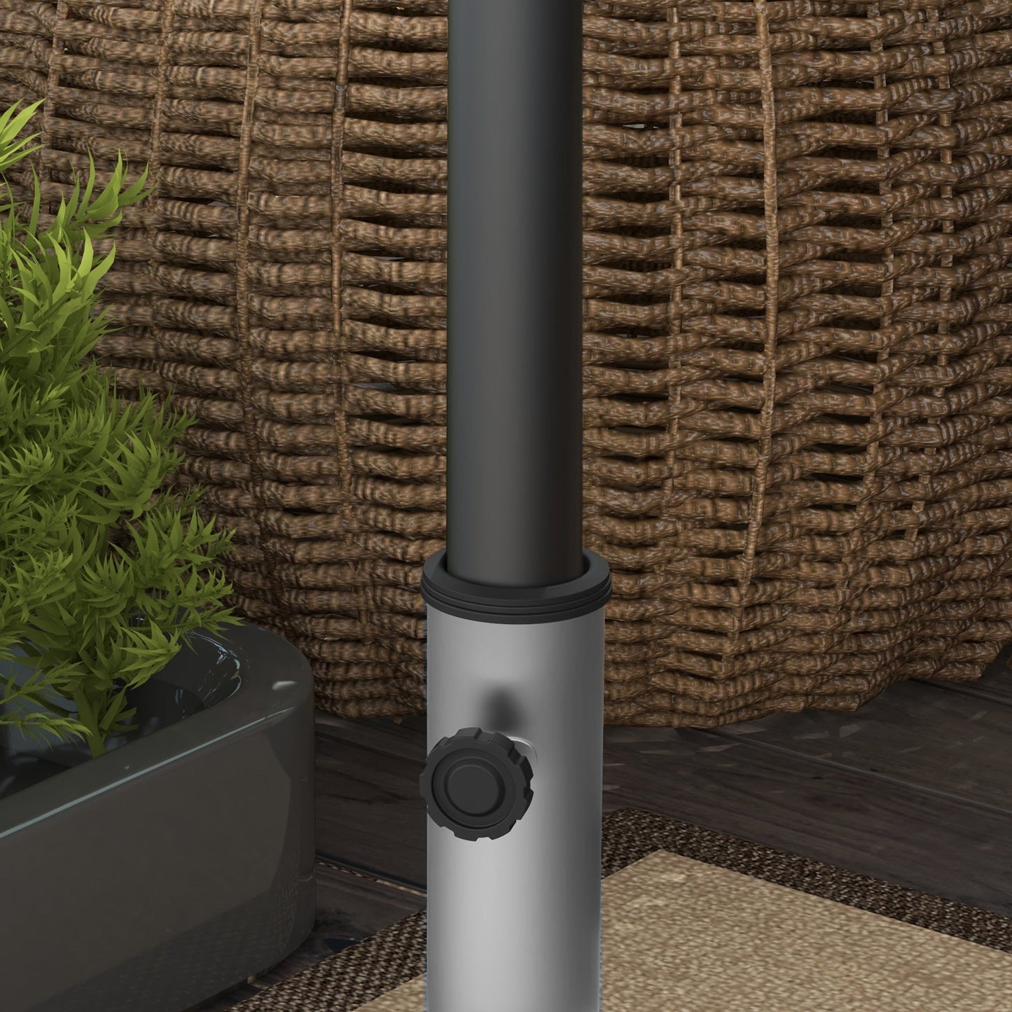 28kg Granite Parasol Base, Heavy Duty Square Umbrella Stand with Wheels and Retractable Handle, Parasol holder for 32mm, 38mm, 48mm Poles, Grey