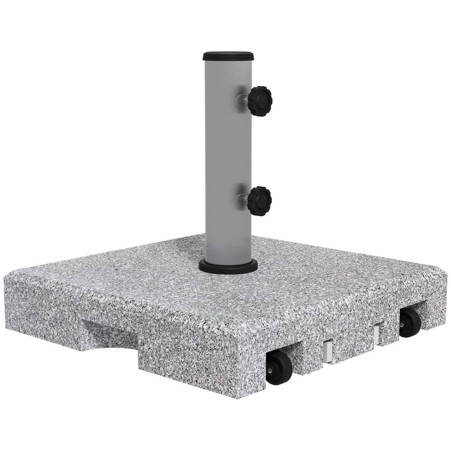 28kg Granite Parasol Base, Heavy Duty Square Umbrella Stand with Wheels and Retractable Handle, Parasol holder for 32mm, 38mm, 48mm Poles, Grey