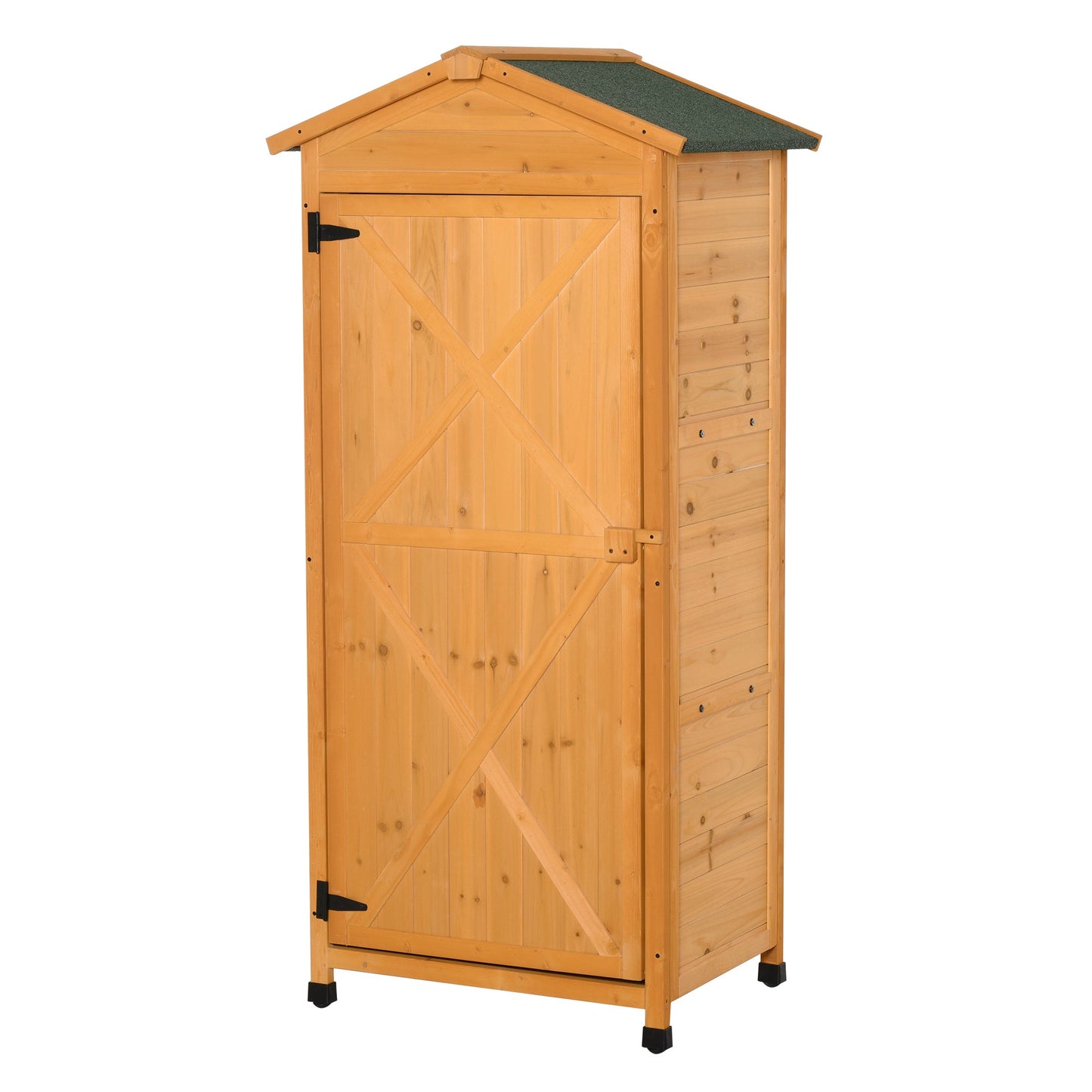 Wooden Garden Shed, Outdoor Storage Cabinet with 2 Shelves and Hooks, Locking Organiser Outdoor Narrow Tool House, 74x55x155cm, Yellow