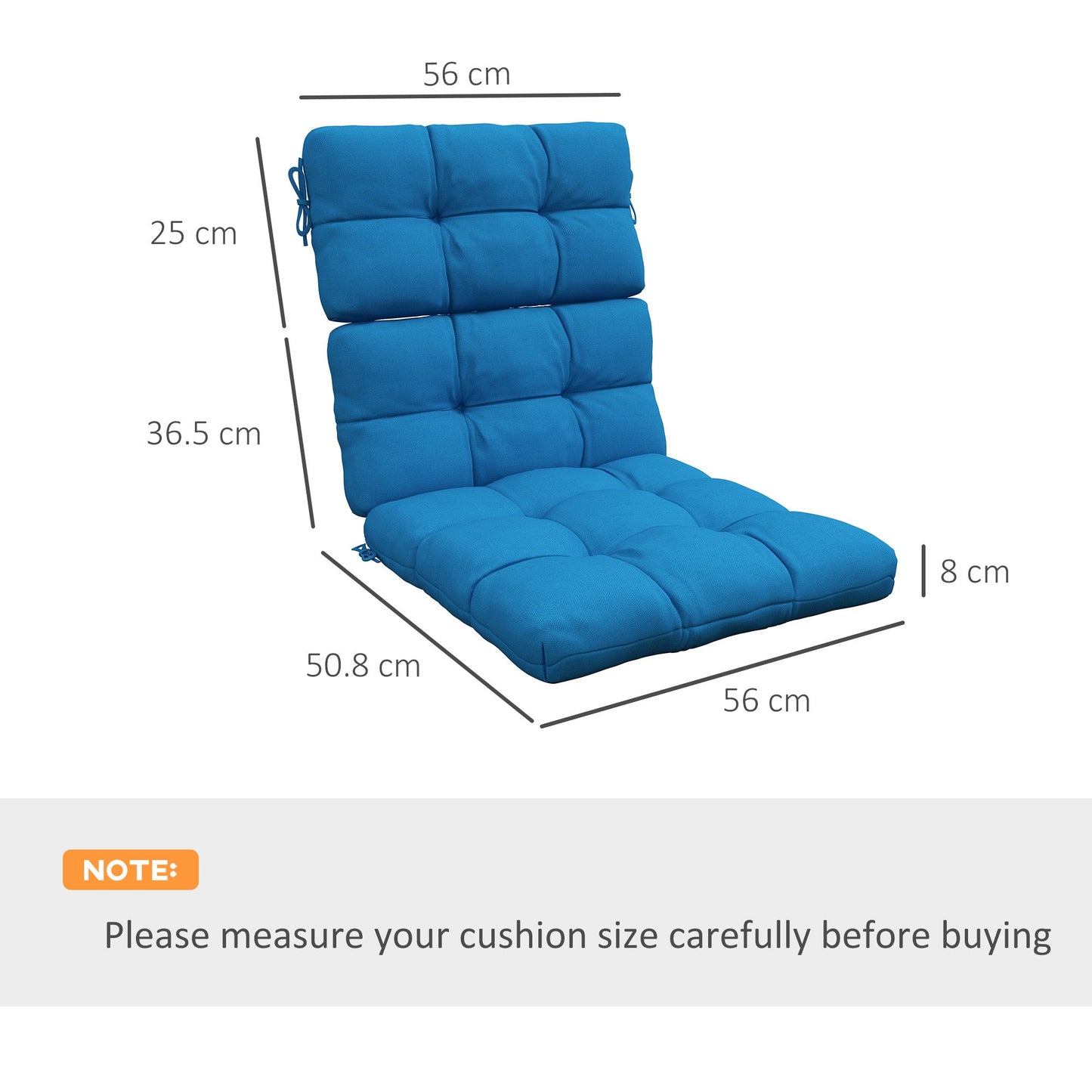 2pc Outdoor Seat Cushions with Backrest, Ties, Water Repellent Seat Pads for Chair, Garden Patio, Blue