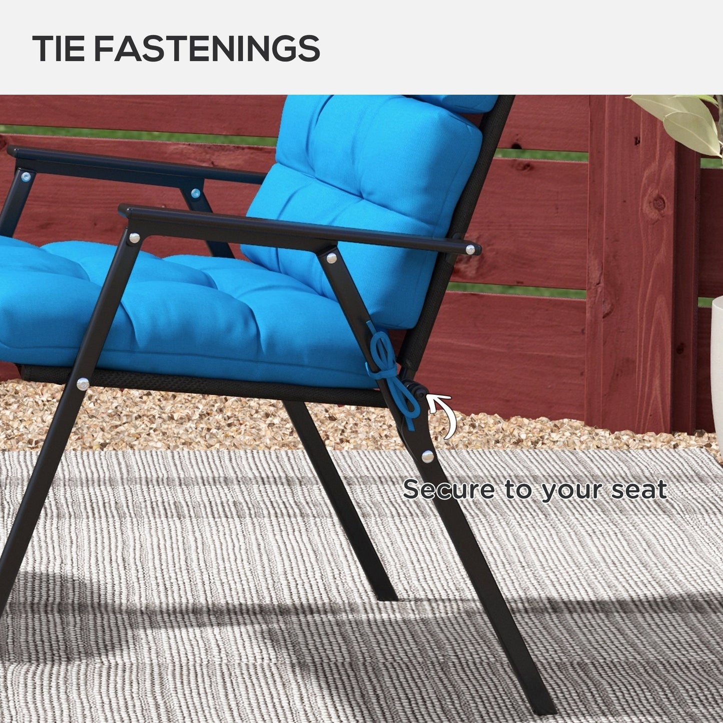 2pc Outdoor Seat Cushions with Backrest, Ties, Water Repellent Seat Pads for Chair, Garden Patio, Blue