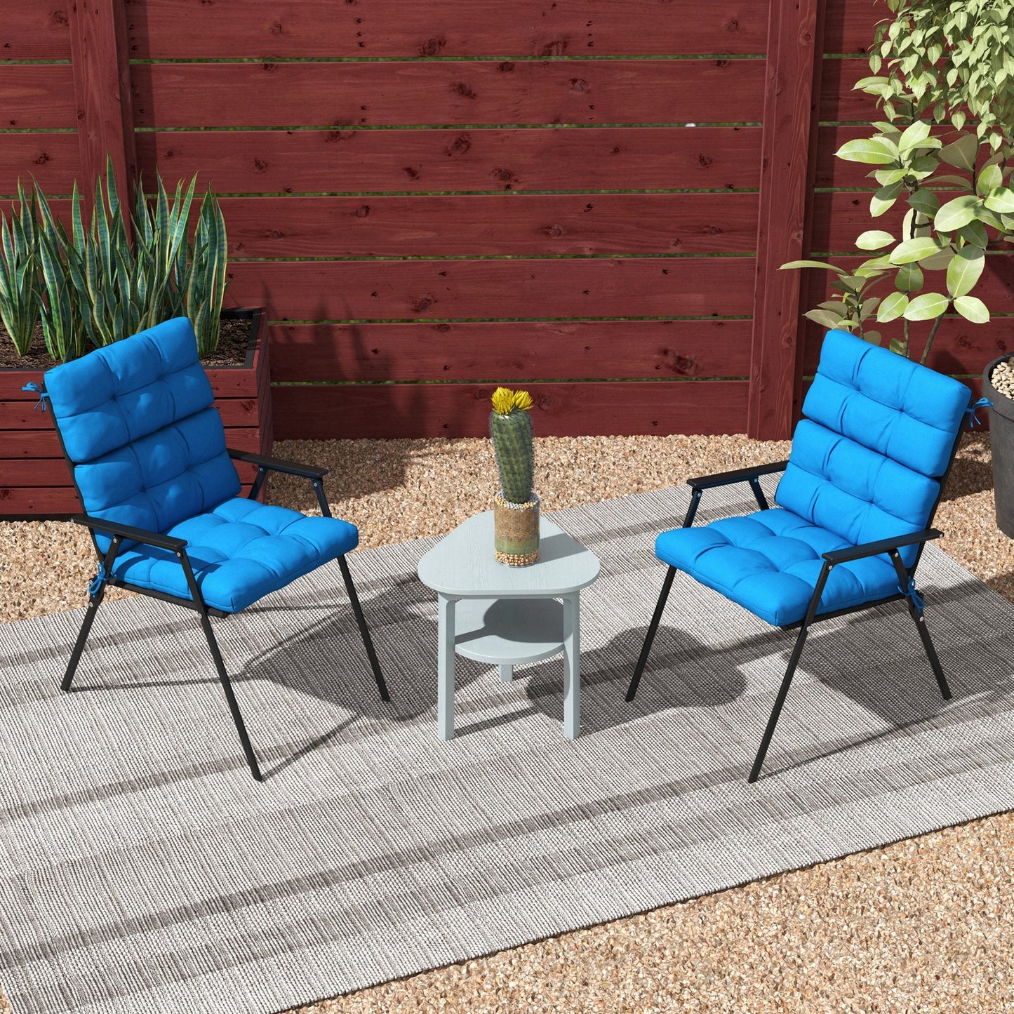 2pc Outdoor Seat Cushions with Backrest, Ties, Water Repellent Seat Pads for Chair, Garden Patio, Blue