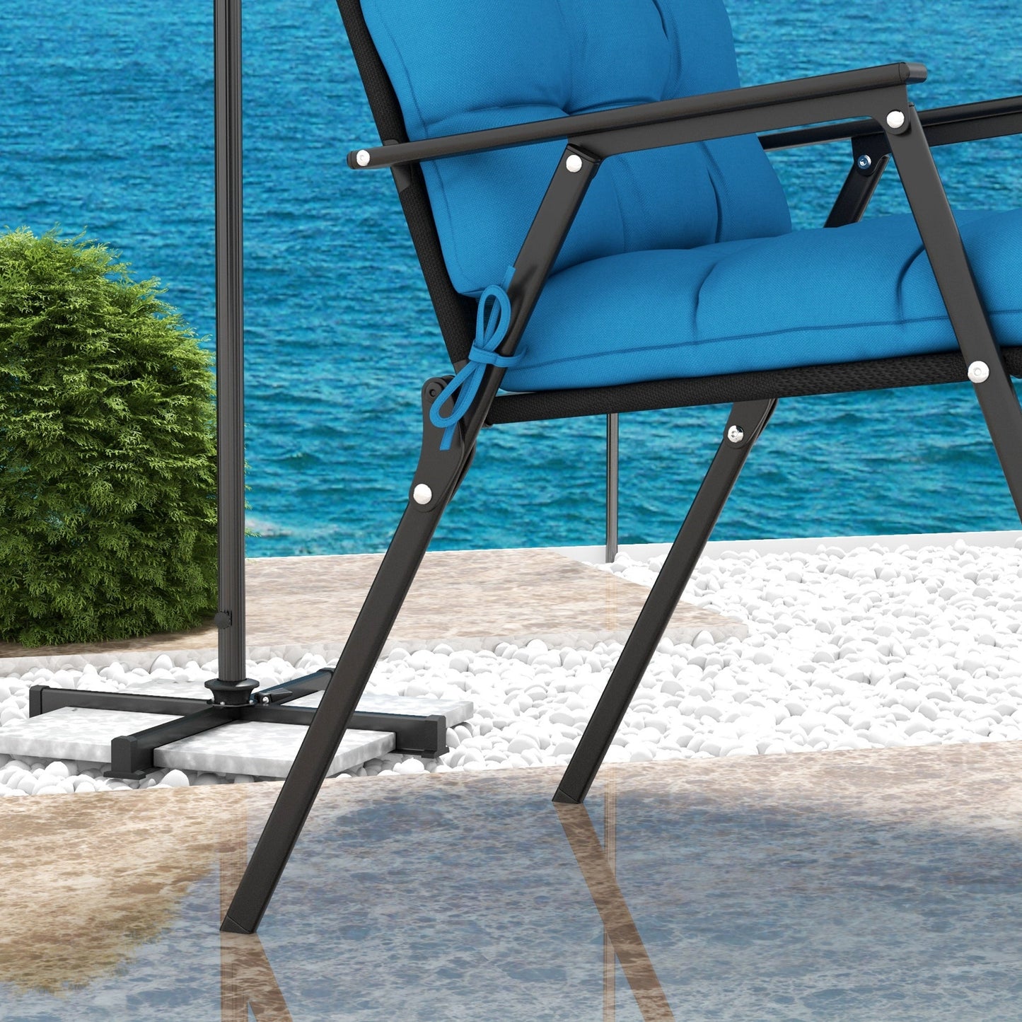 2pc Outdoor Seat Cushions with Backrest, Ties, Water Repellent Seat Pads for Chair, Garden Patio, Blue