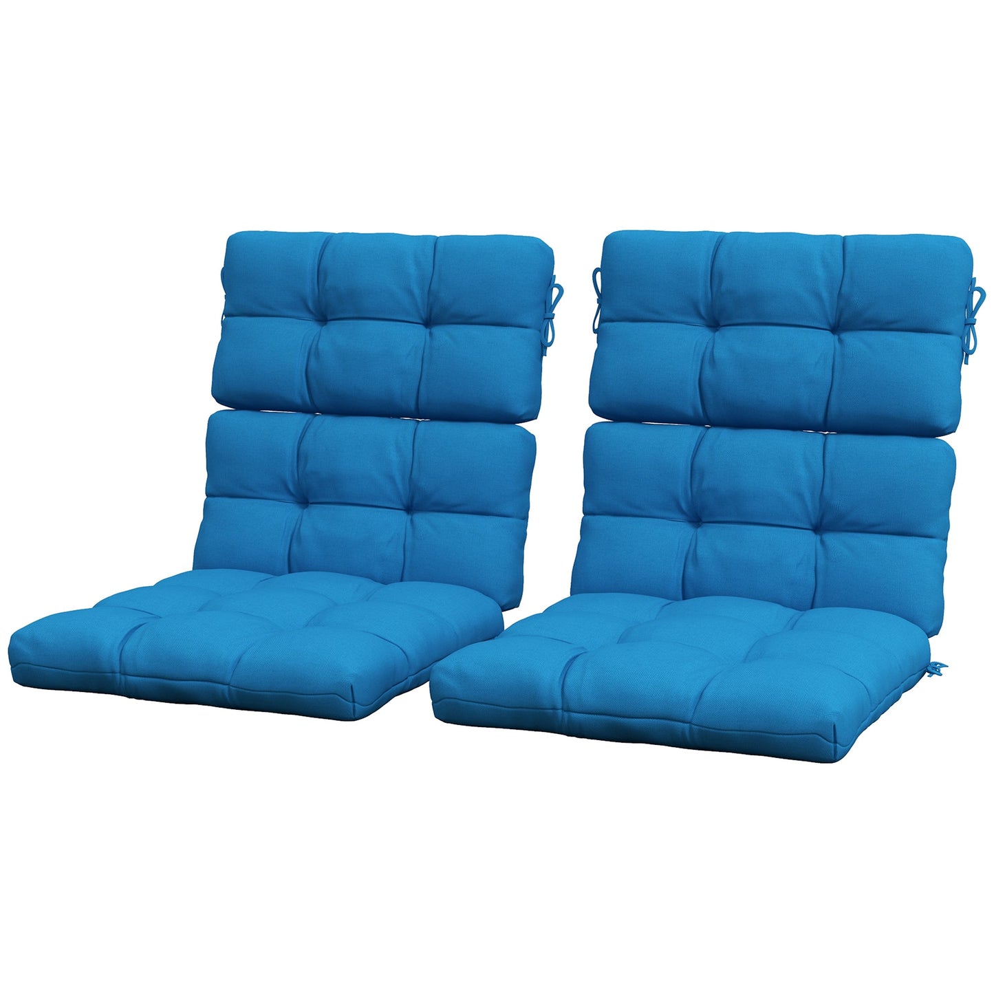 2pc Outdoor Seat Cushions with Backrest, Ties, Water Repellent Seat Pads for Chair, Garden Patio, Blue