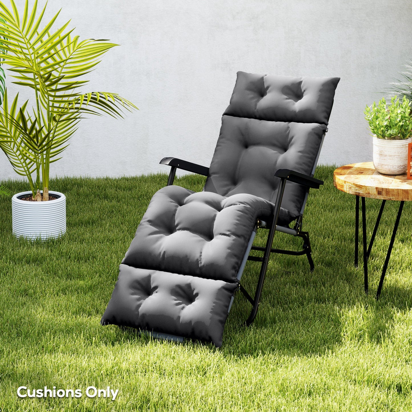 Sun Lounger Cushions Only, 190x56x10cm Garden Lounge Chair Cushions, UPF20+ 220gsm Fabric, Thick Sunbed Replacement Pads with 6 Ties, Dark Grey
