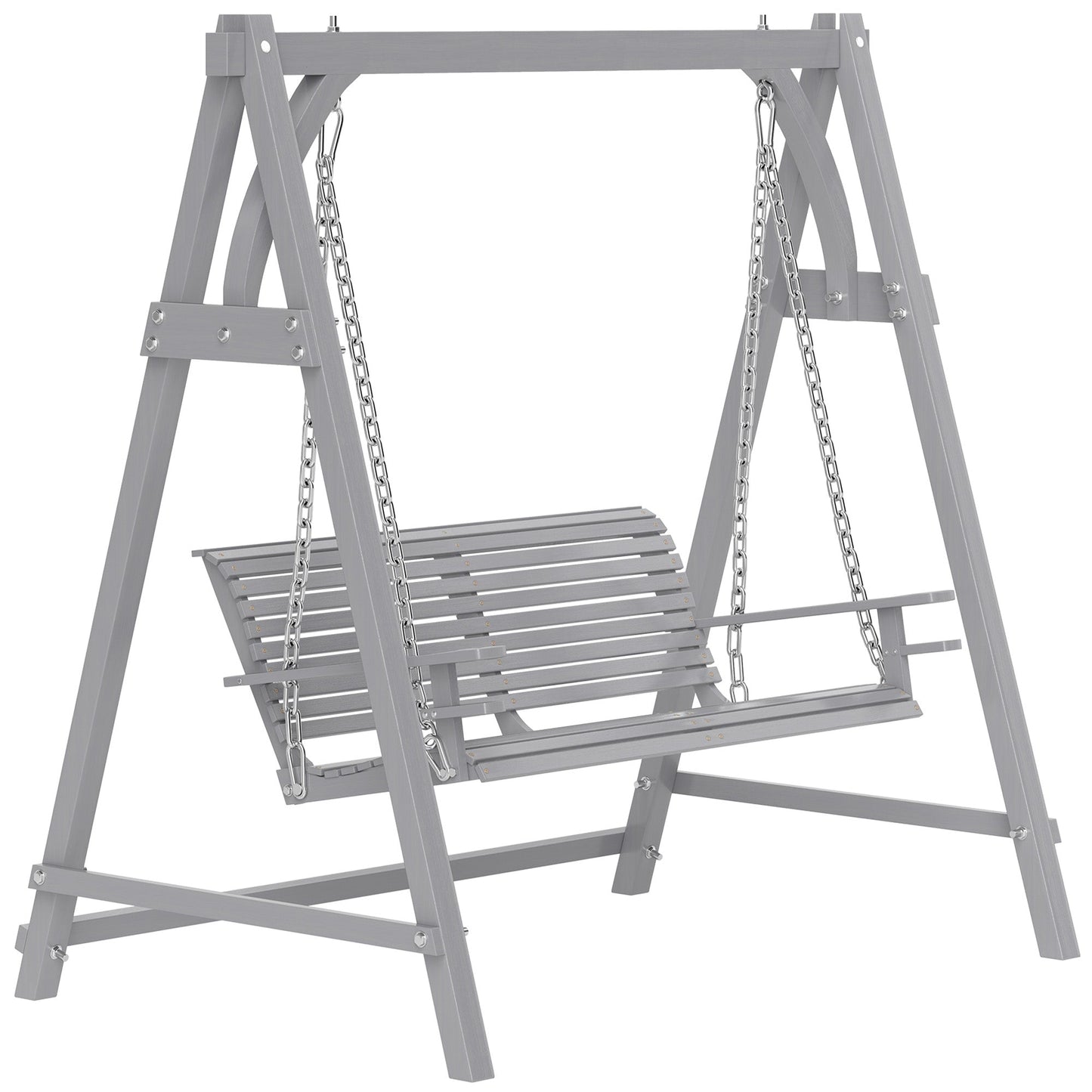 2 Seater Garden Swing Seat Larch Wood Swing Chair Hammock Bench Lounger - Grey