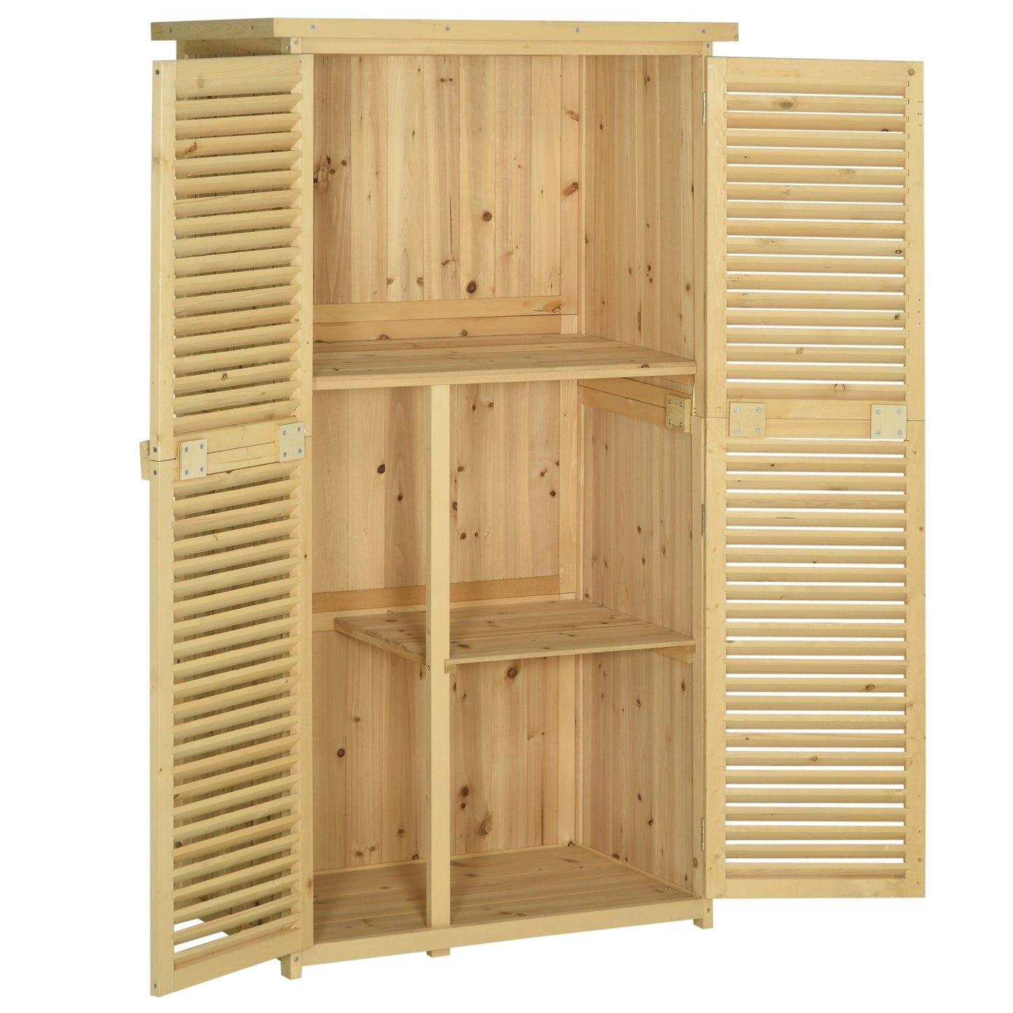 87 x 47 x 160cm Wooden Garden Shed, Sheds & Outdoor Storage with Asphalt Roof and 2 Lockable Doors, Natural