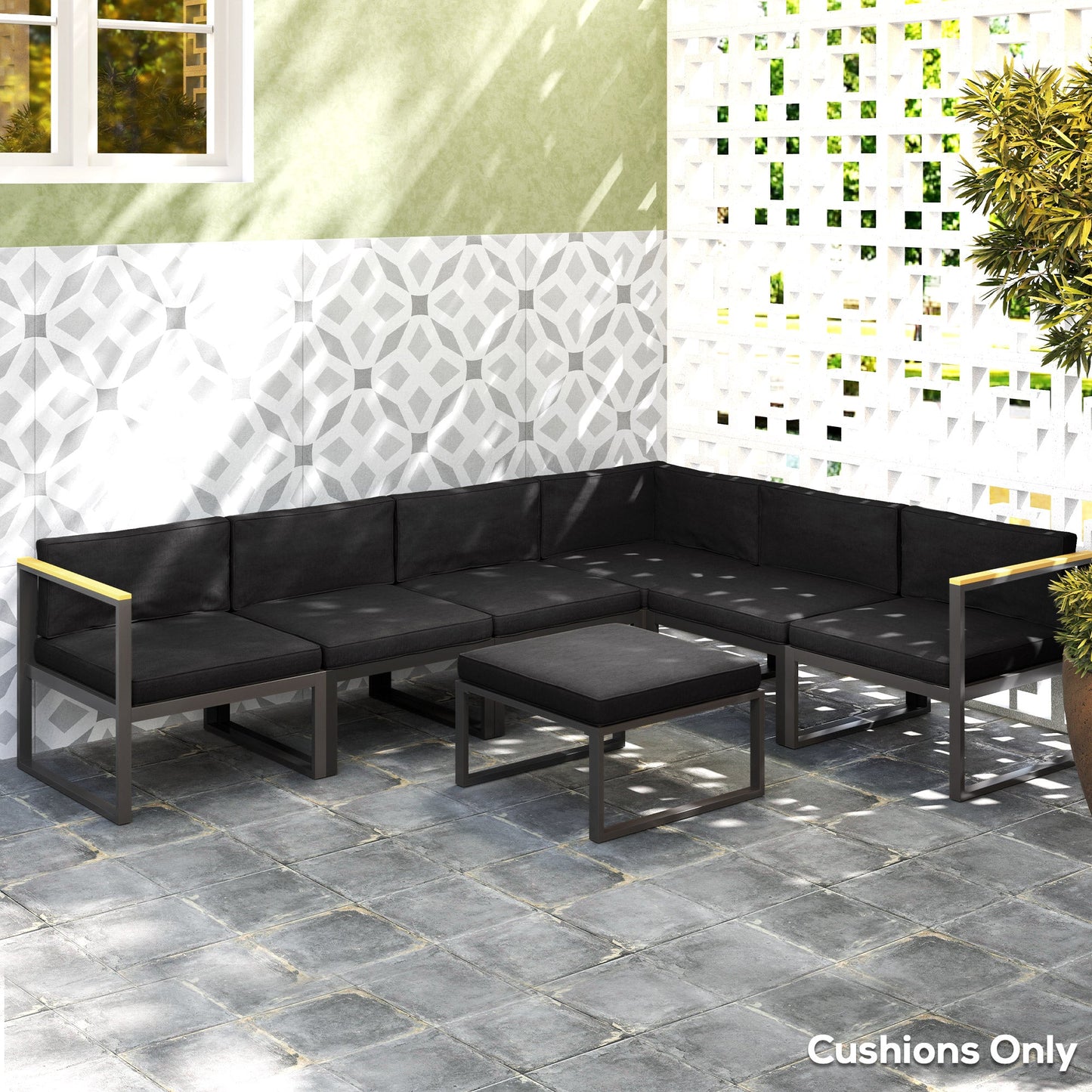 Replacement Cushions for Rattan Furniture, 14 Piece Outdoor Seat Cushion Pad for Patio Conversation Set, 7 Seat Cushions and 7 Back Cushions, Black