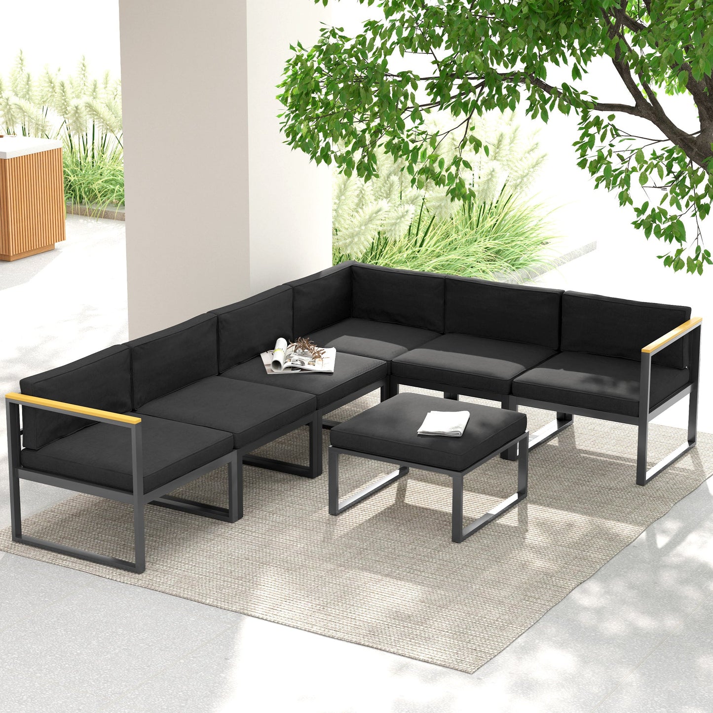 Replacement Cushions for Rattan Furniture, 14 Piece Outdoor Seat Cushion Pad for Patio Conversation Set, 7 Seat Cushions and 7 Back Cushions, Black
