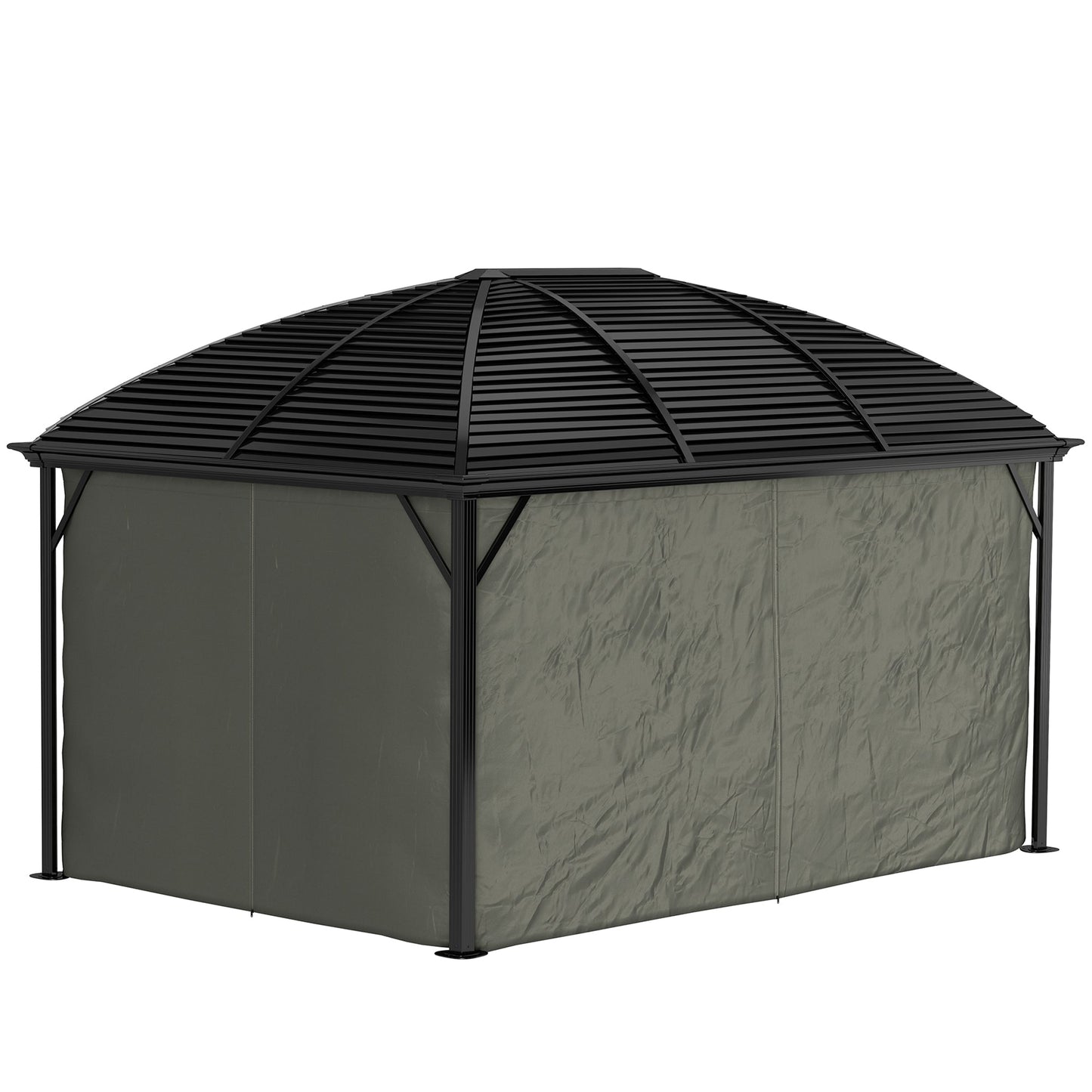3 x 4m Hardtop Gazebo Canopy with Metal Roof, Aluminium Gazebo Permanent Pavilion with Netting and Curtains, Dark Grey
