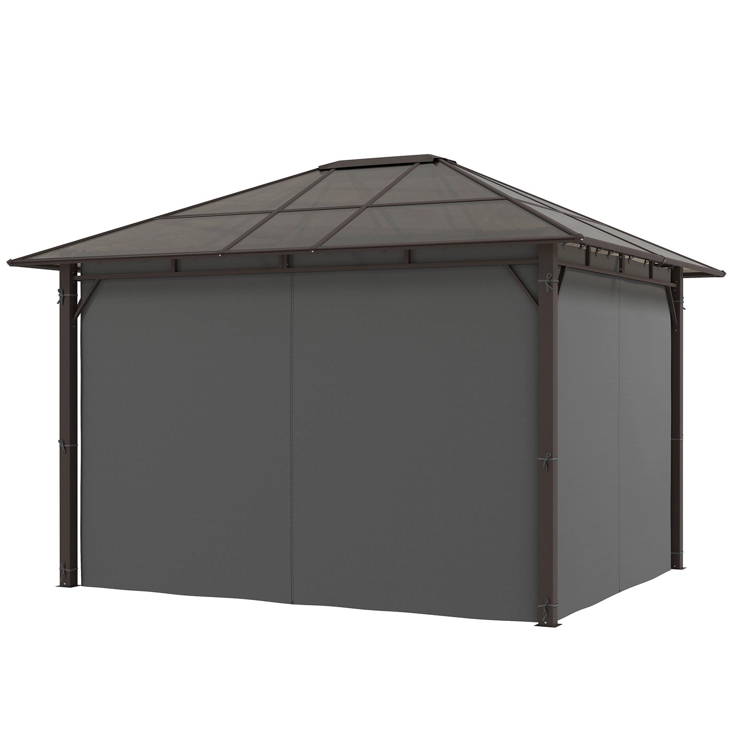 3 x 3.6m Hardtop Gazebo Canopy with Polycarbonate Roof Garden Pavilion with Removable Curtains and Steel Frame, Dark Grey