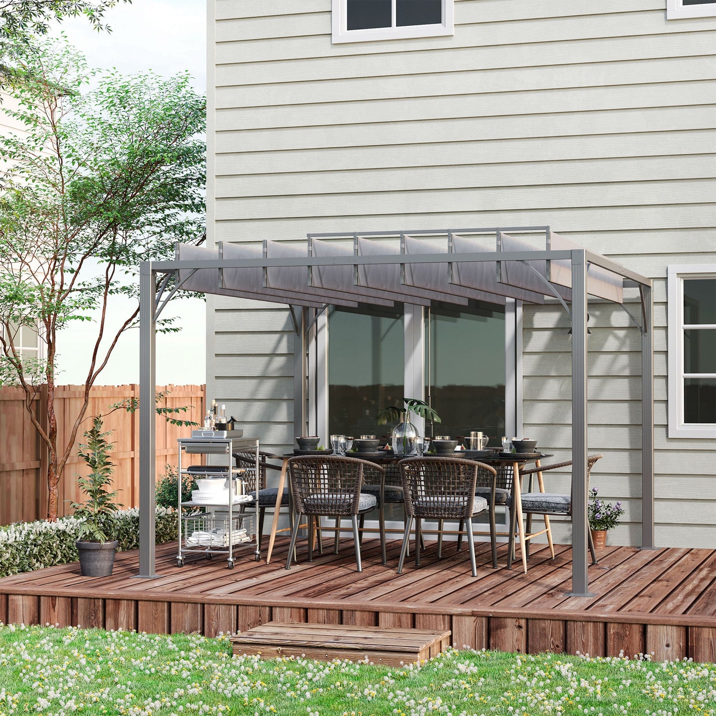3 x 3(m) Outdoor Louvered Pergola with Adjustable Roof, AluminIum Patio Gazebo Canopy with Ground Stakes for Patio, Lawn, Garden, Grey