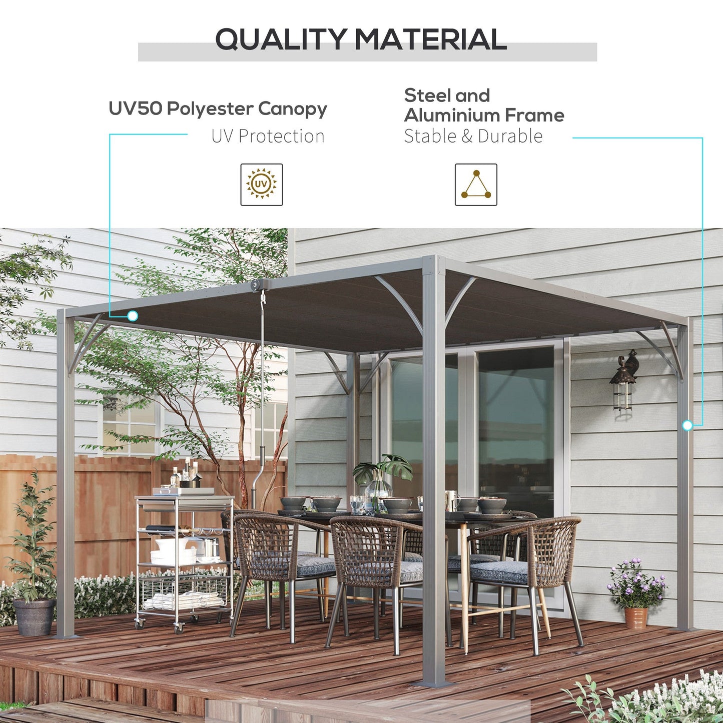 3 x 3(m) Outdoor Louvered Pergola with Adjustable Roof, AluminIum Patio Gazebo Canopy with Ground Stakes for Patio, Lawn, Garden, Grey