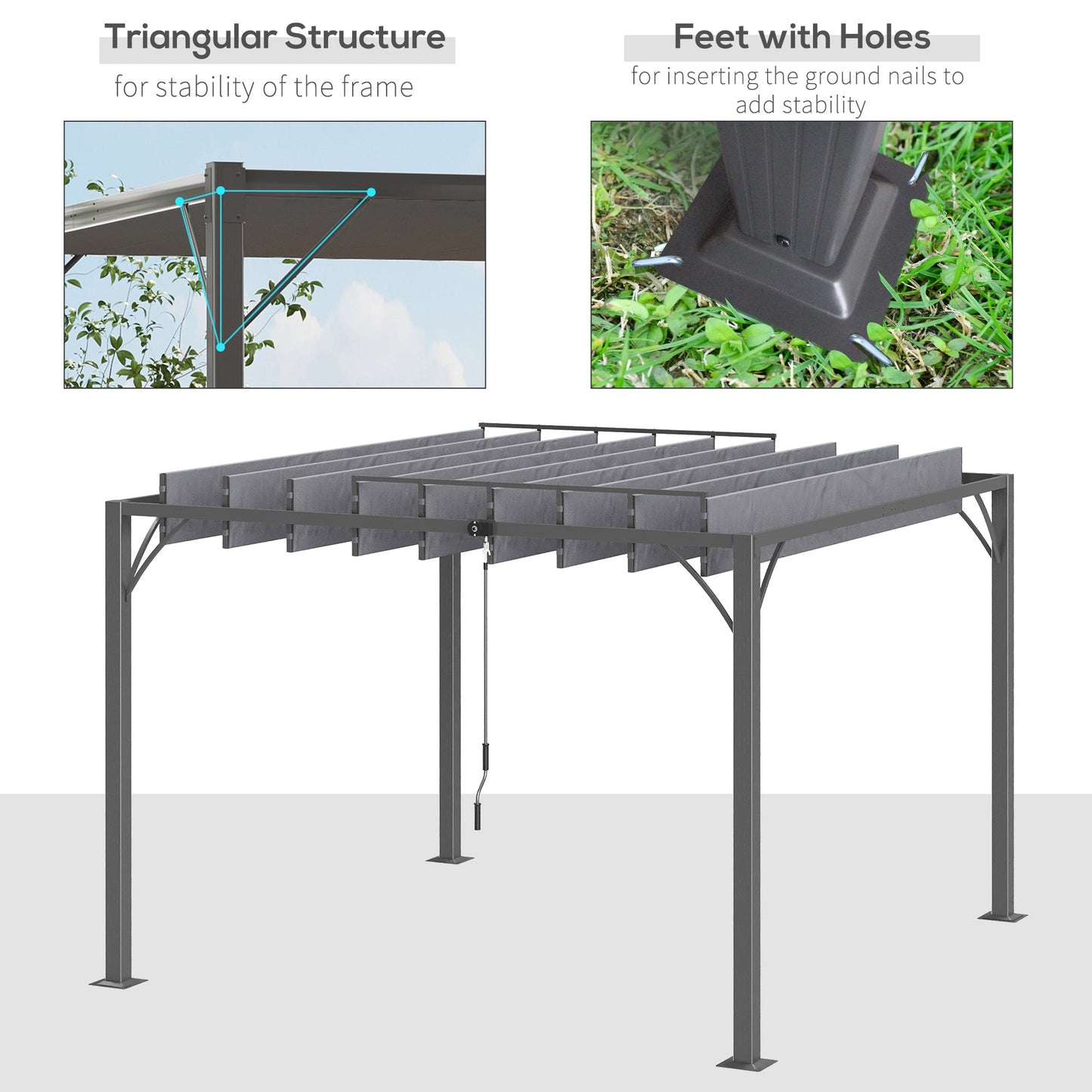 3 x 3(m) Outdoor Louvered Pergola with Adjustable Roof, AluminIum Patio Gazebo Canopy with Ground Stakes for Patio, Lawn, Garden, Grey