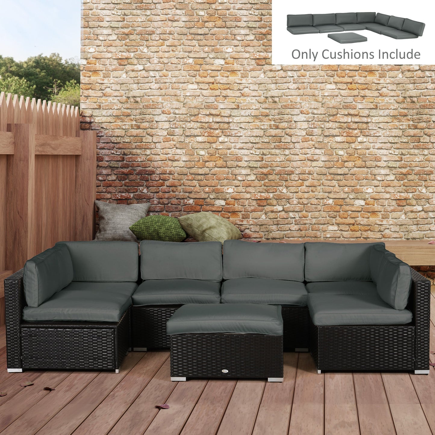Replacement Cushions for Rattan Furniture, 14 Piece Outdoor Seat Cushion Pad for Patio Conversation Set, 7 Seat Cushions and 7 Back Cushions, Grey