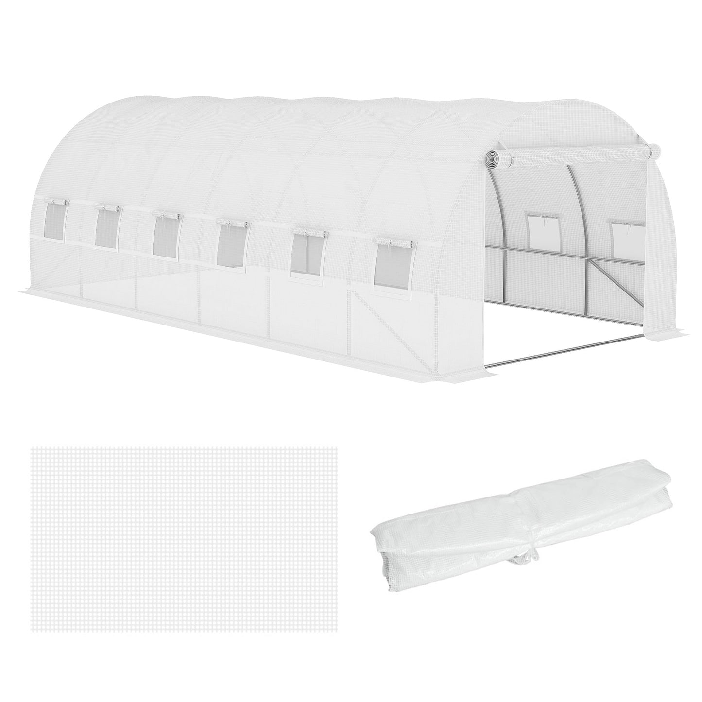 6 x 3 x 2m Greenhouse Replacement Cover ONLY Winter Garden Plant PE Cover for Tunnel Walk-in Greenhouse with Roll-up Windows Door Outdoor, White