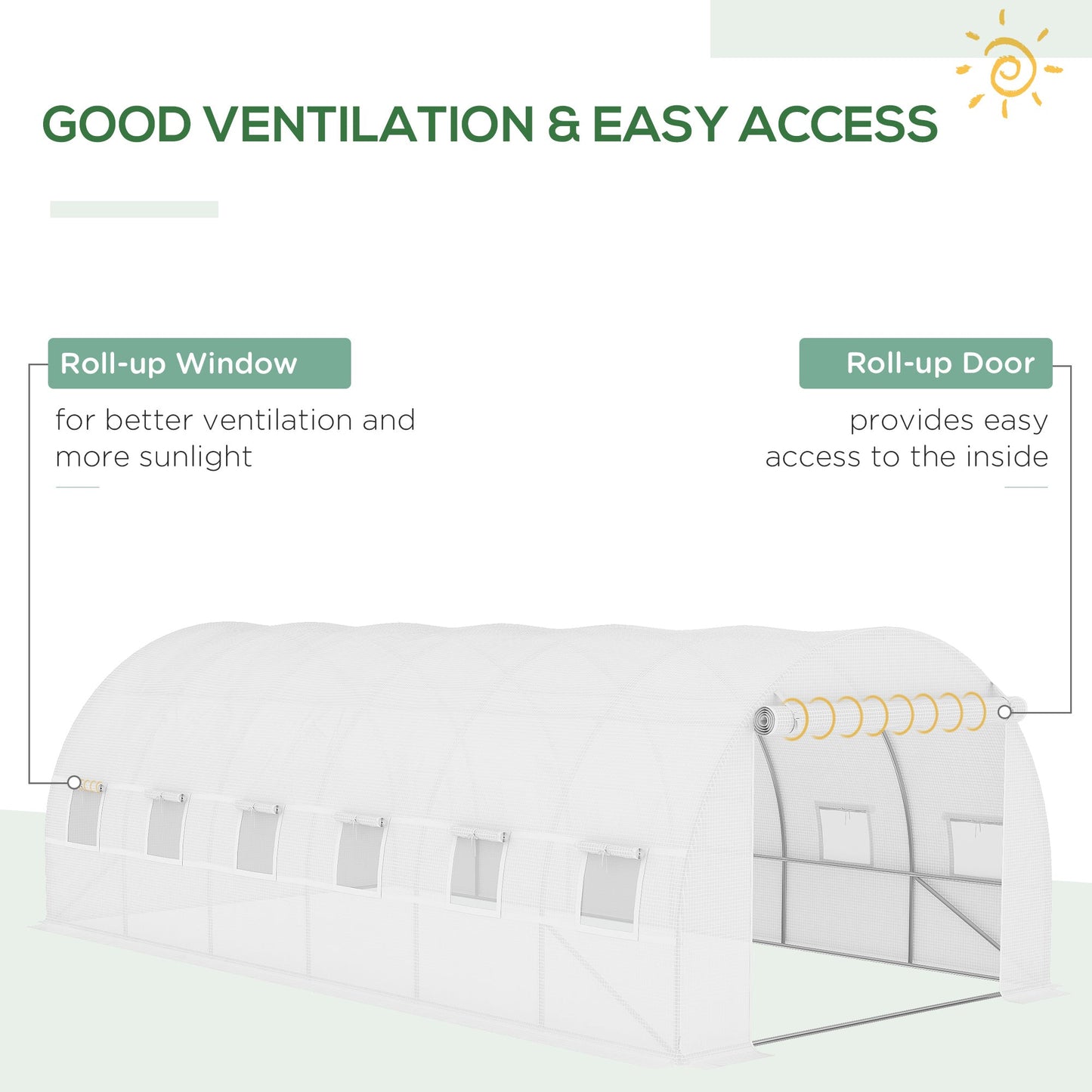 6 x 3 x 2m Greenhouse Replacement Cover ONLY Winter Garden Plant PE Cover for Tunnel Walk-in Greenhouse with Roll-up Windows Door Outdoor, White