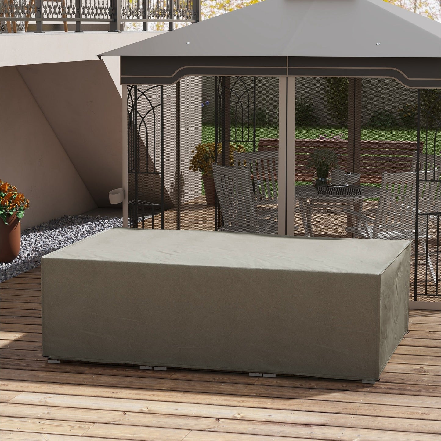 Garden Furniture Cover, Oxford Fabric Outdoor Rectangular Rattan Furniture Cover with PE Coating, Waterproof, Windproof, Anti-UV, 222 x 155 x 67cm, Grey