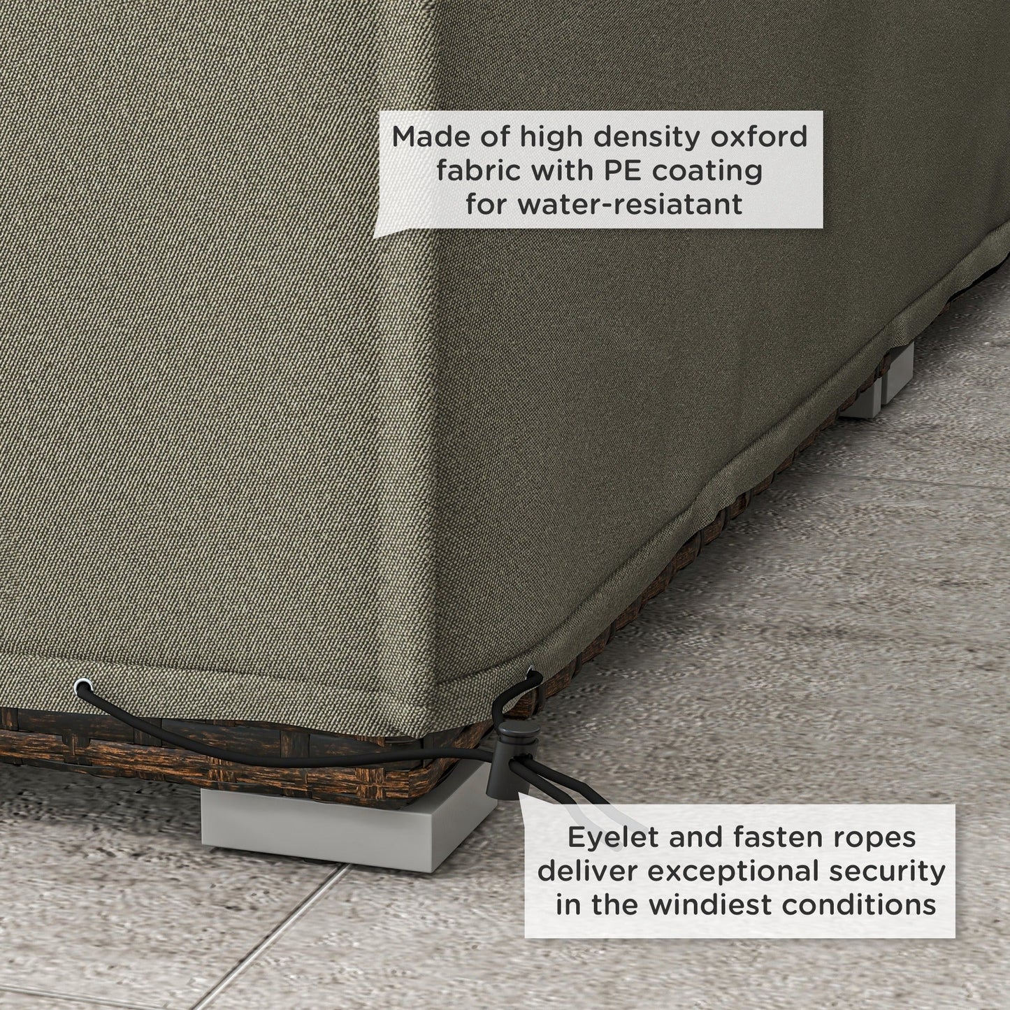 Garden Furniture Cover, Oxford Fabric Outdoor Rectangular Rattan Furniture Cover with PE Coating, Waterproof, Windproof, Anti-UV, 222 x 155 x 67cm, Grey