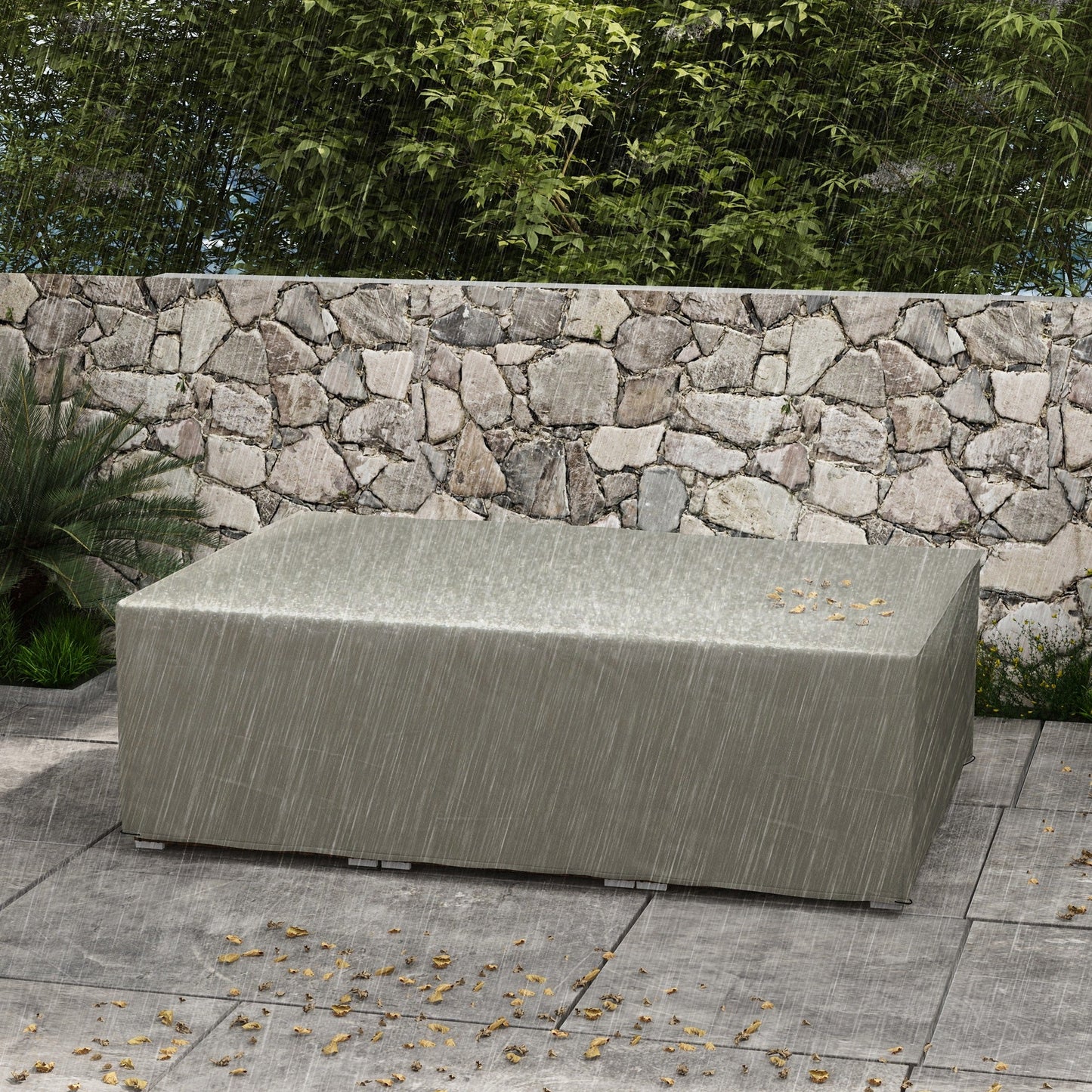 Garden Furniture Cover, Oxford Fabric Outdoor Rectangular Rattan Furniture Cover with PE Coating, Waterproof, Windproof, Anti-UV, 222 x 155 x 67cm, Grey