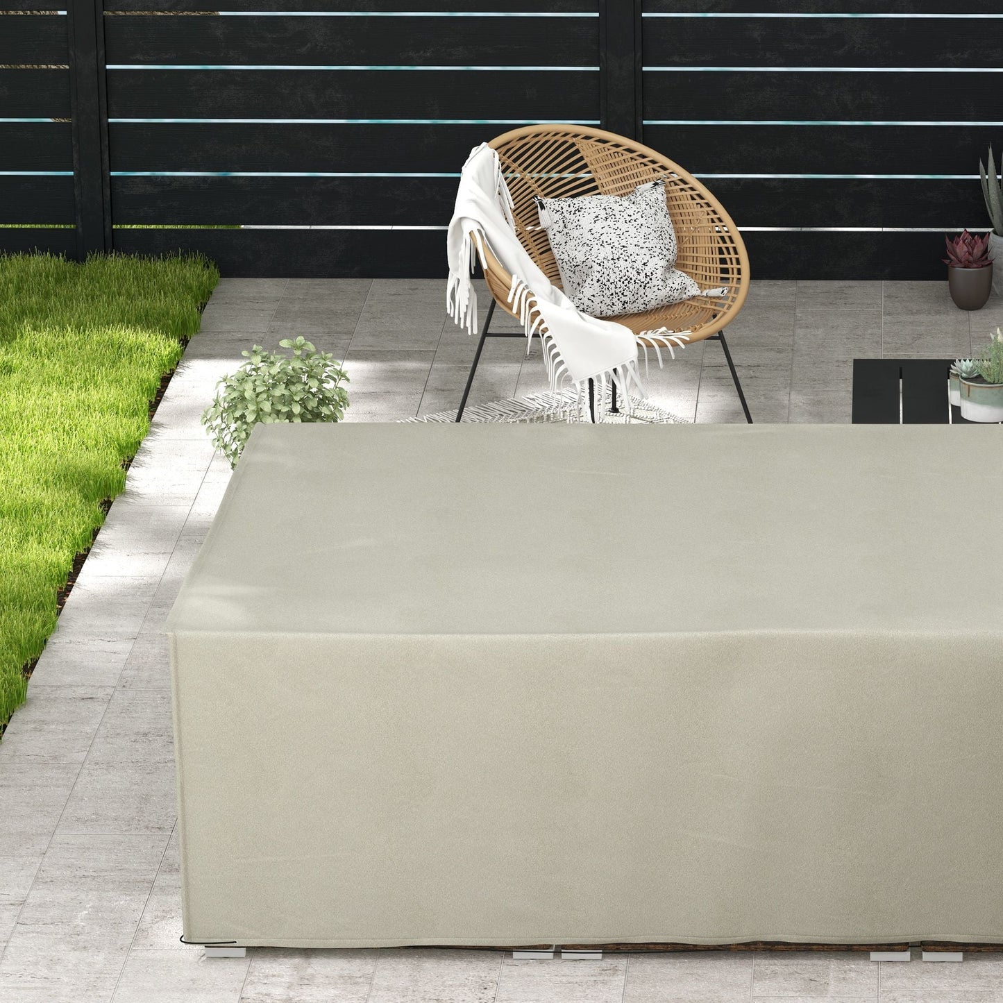 Garden Furniture Cover, Oxford Fabric Outdoor Rectangular Rattan Furniture Cover with PE Coating, Waterproof, Windproof, Anti-UV, 222 x 155 x 67cm, Grey