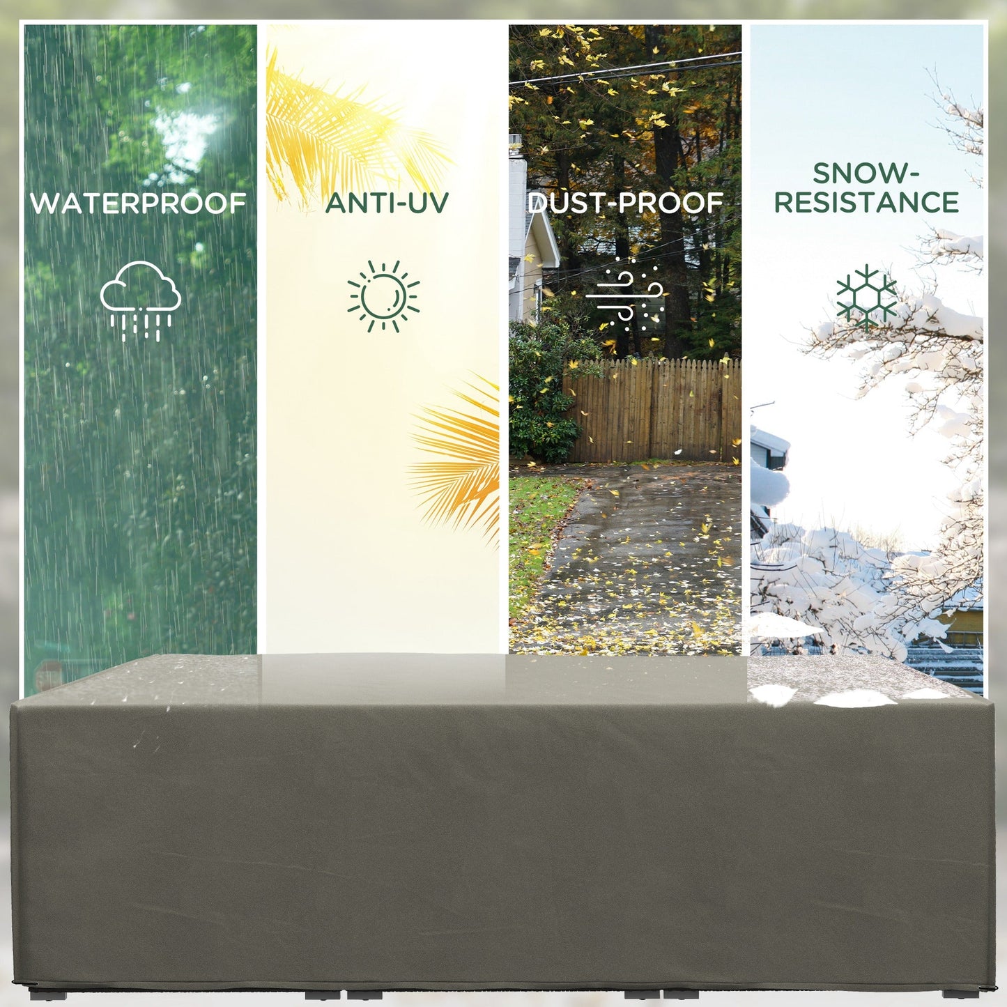 Garden Furniture Cover, Oxford Fabric Outdoor Rectangular Rattan Furniture Cover with PE Coating, Waterproof, Windproof, Anti-UV, 222 x 155 x 67cm, Grey
