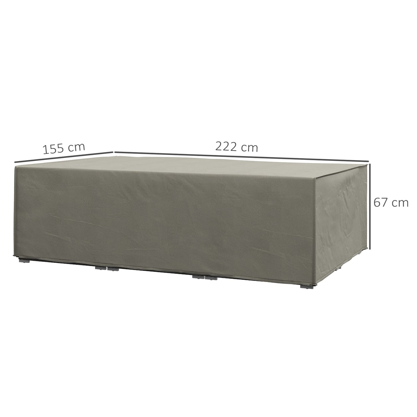 Garden Furniture Cover, Oxford Fabric Outdoor Rectangular Rattan Furniture Cover with PE Coating, Waterproof, Windproof, Anti-UV, 222 x 155 x 67cm, Grey