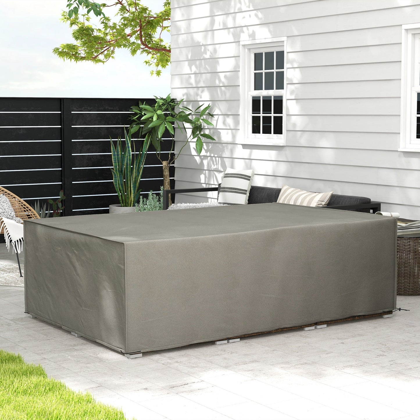 Garden Furniture Cover, Oxford Fabric Outdoor Rectangular Rattan Furniture Cover with PE Coating, Waterproof, Windproof, Anti-UV, 222 x 155 x 67cm, Grey