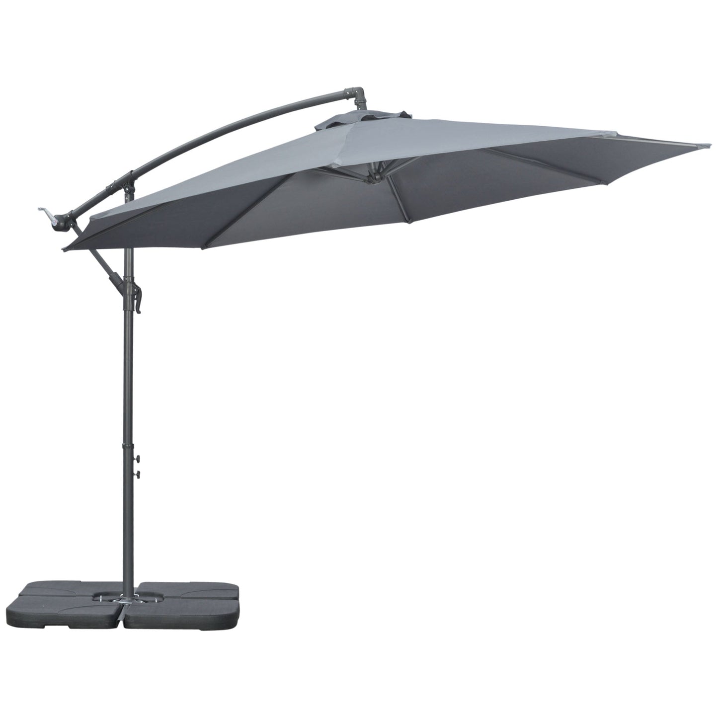 3(m) Garden Banana Parasol Cantilever Umbrella with Crank Handle, Cross Base, Weights and Cover for Outdoor, Hanging Sun Shade, Grey