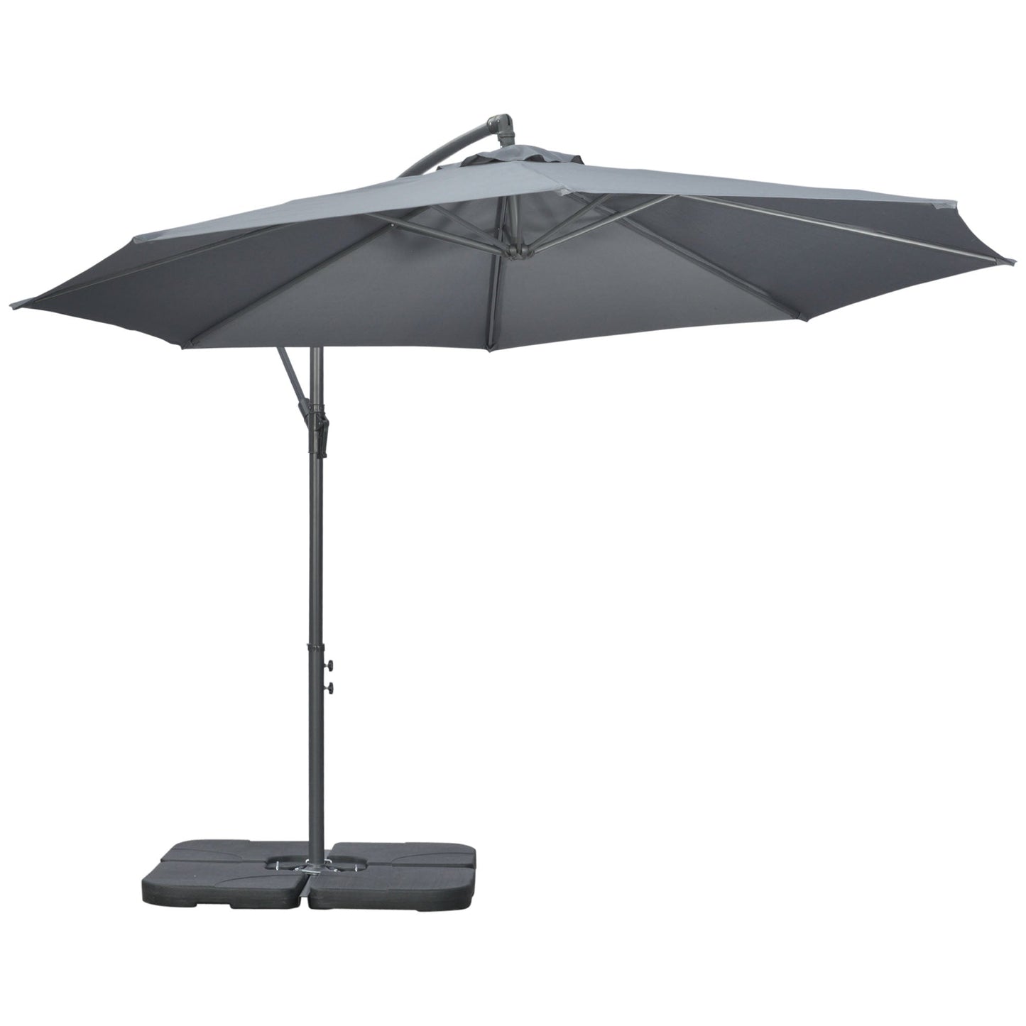 3(m) Garden Banana Parasol Cantilever Umbrella with Crank Handle, Cross Base, Weights and Cover for Outdoor, Hanging Sun Shade, Grey