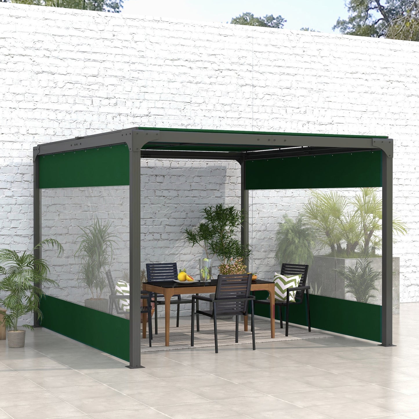 2 Pack Pergola Gazebo Side Panels with Large Window, for 3(m) Long Garden Pergola, 3x2m Gazebo Side Curtains Replacement, Green