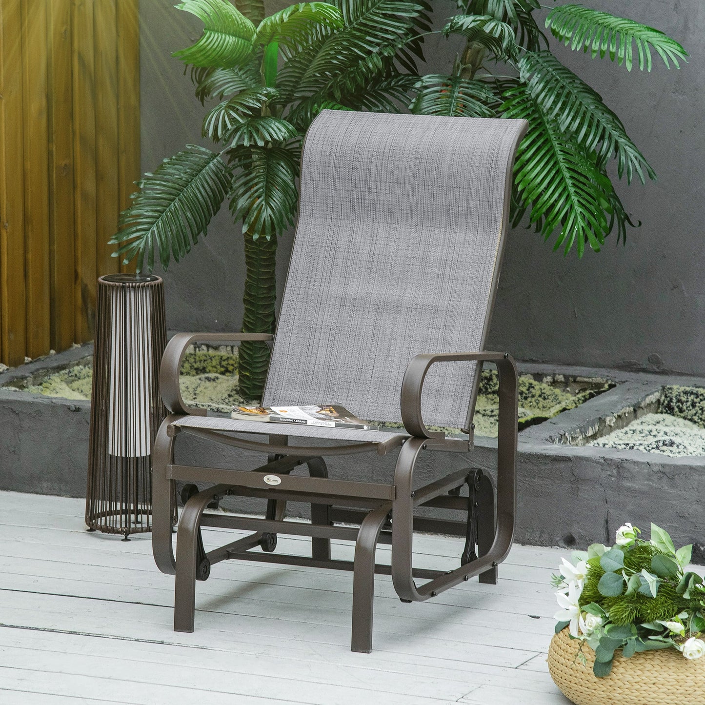 Outdoor Gliding Rocking Chair with Sturdy Metal Frame Garden Comfortable Swing Chair for Patio, Garden and Poolside, Grey