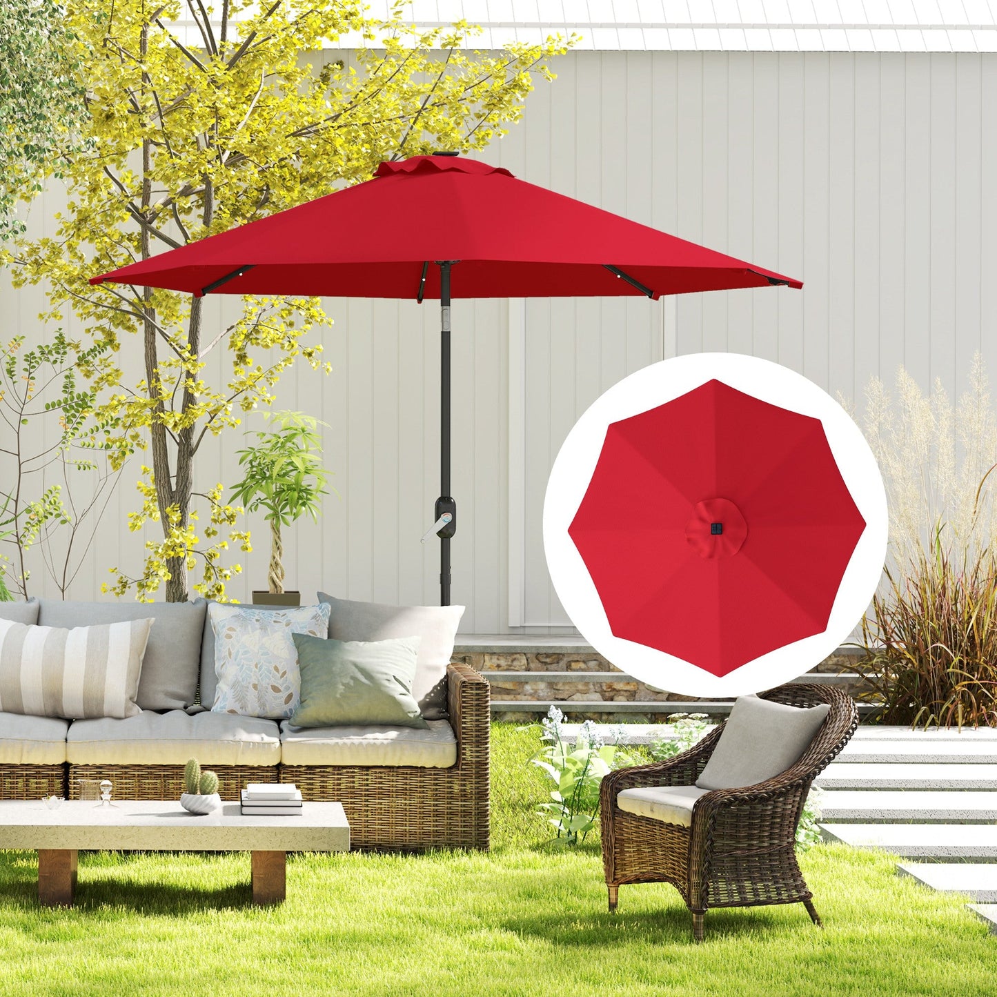 3 m Replacement Parasol Canopy with Top Vent, UPF 50+ Garden Parasol Replacement Canopy, 8 Rib Parasol Cover Replacement Fits Various Frames, Red