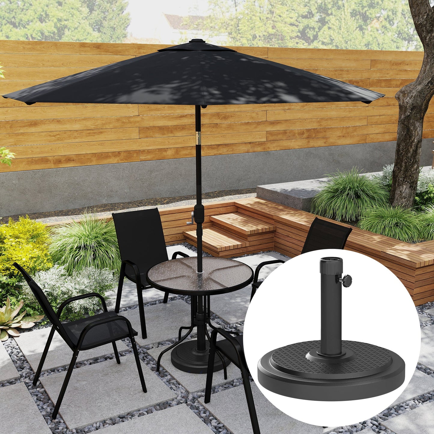 22kg Garden Parasol Base, Round HDPE Sun Umbrella Base, Heavy Duty Outdoor Umbrella Stand for 38mm or 48mm Outdoor Umbrella Poles, Black