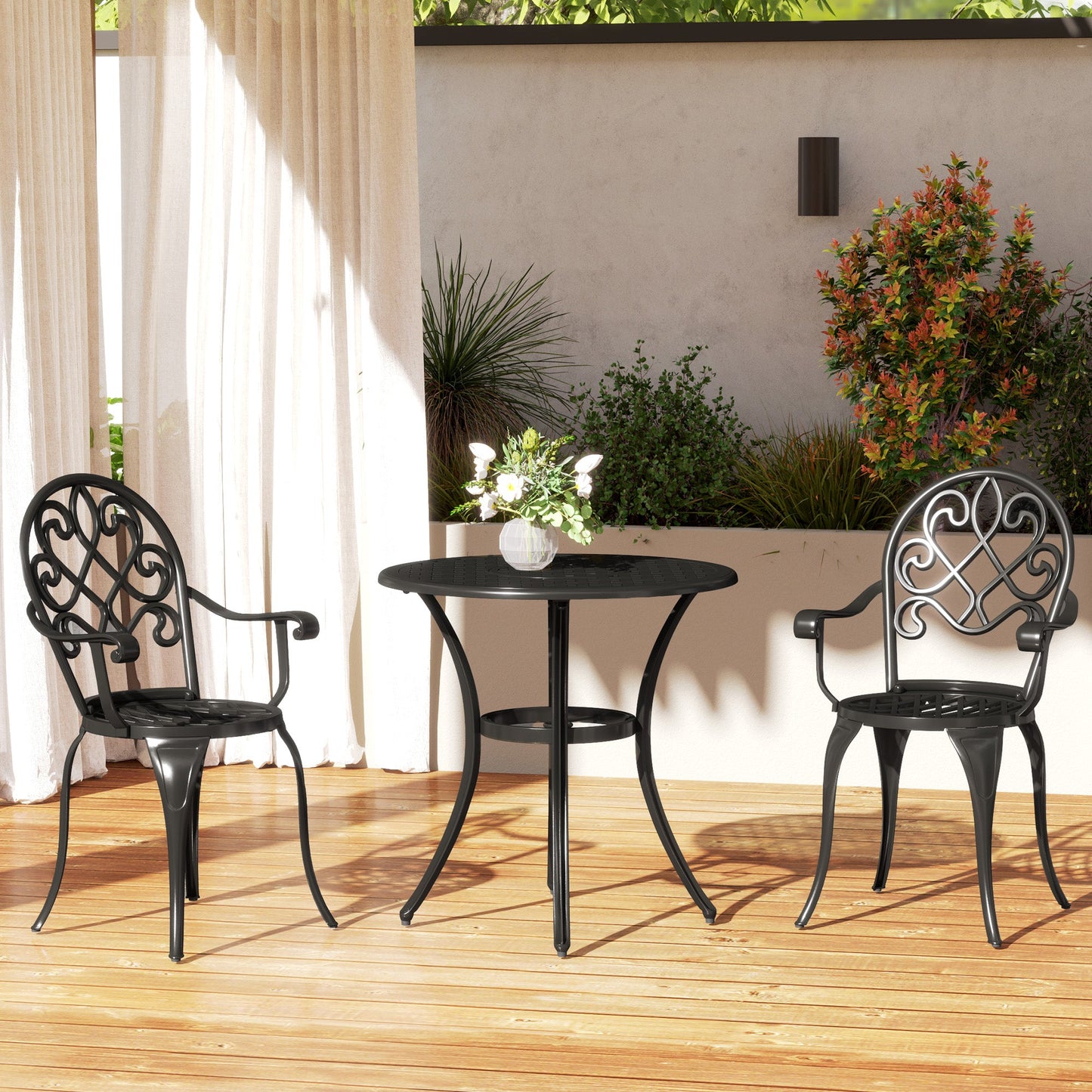 3 Piece Patio Bistro Set for 2, Outdoor Aluminium Garden Table and Chairs with Adjustable Footpads for Balcony, Garden and Patio, Black