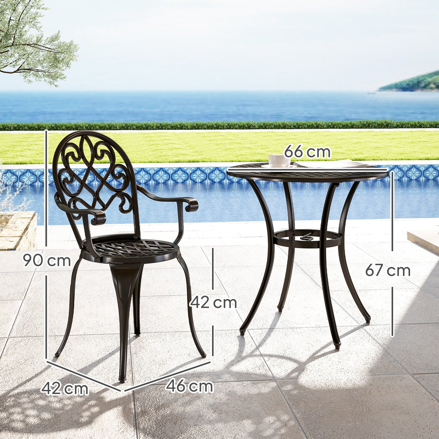 3 Piece Patio Bistro Set for 2, Outdoor Aluminium Garden Table and Chairs with Adjustable Footpads for Balcony, Garden and Patio, Black