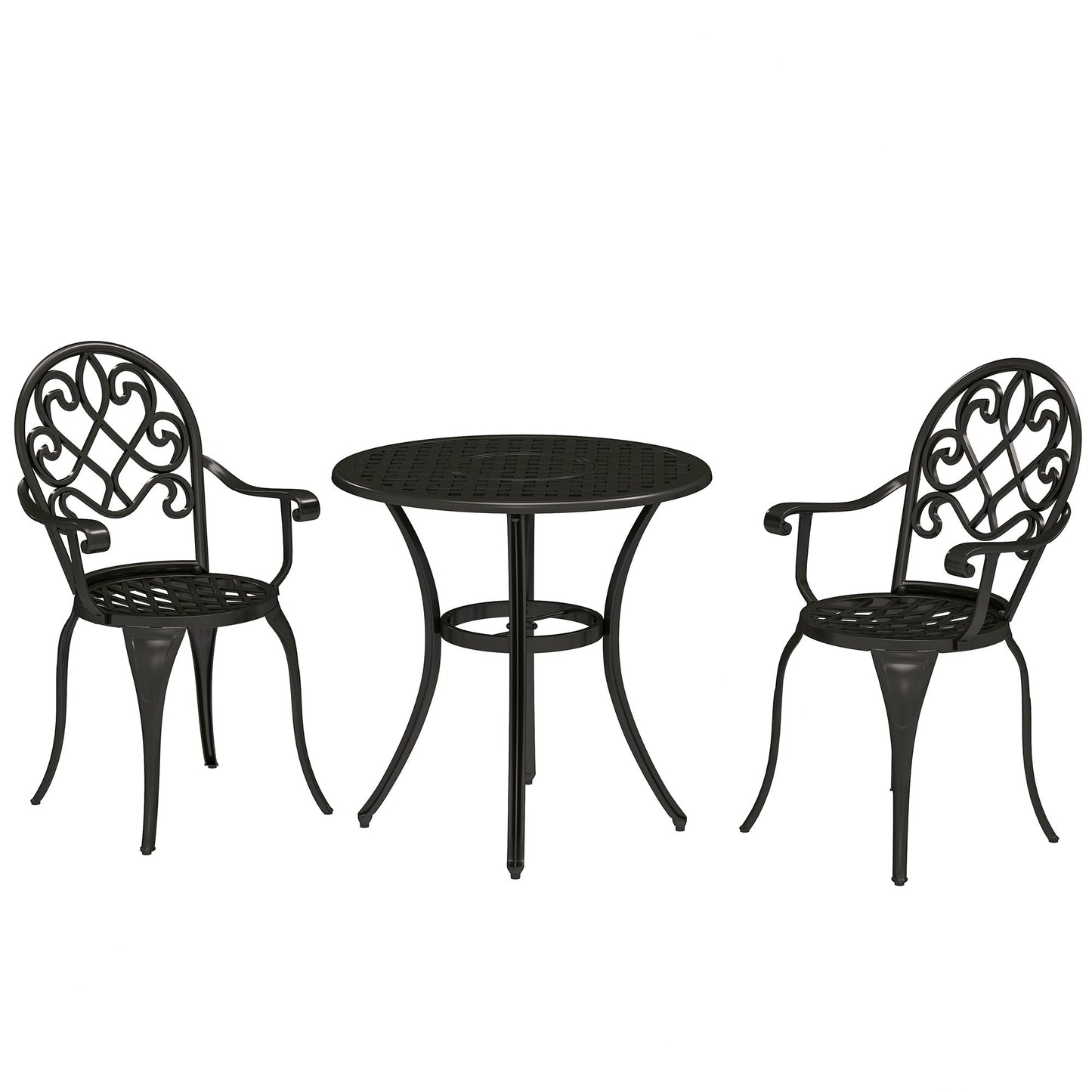 3 Piece Patio Bistro Set for 2, Outdoor Aluminium Garden Table and Chairs with Adjustable Footpads for Balcony, Garden and Patio, Black