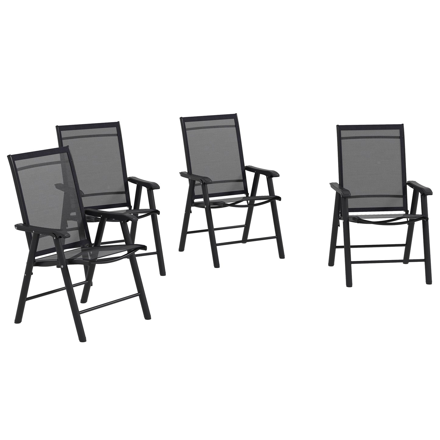 Set of 4 Folding Garden Chairs, Metal Frame Garden Chairs Outdoor Patio Park Dining Seat with Breathable Mesh Seat, Black