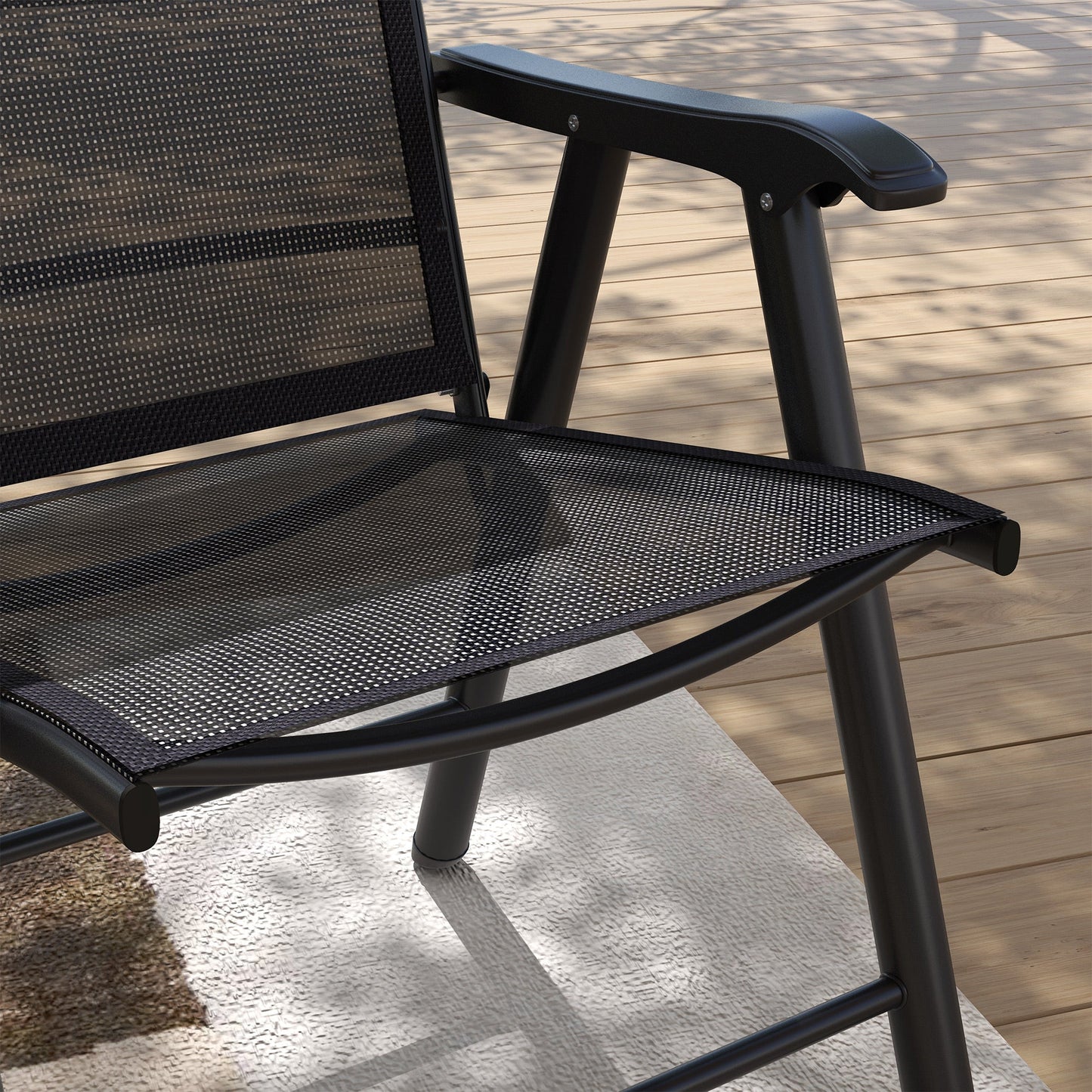 Set of 4 Folding Garden Chairs, Metal Frame Garden Chairs Outdoor Patio Park Dining Seat with Breathable Mesh Seat, Black