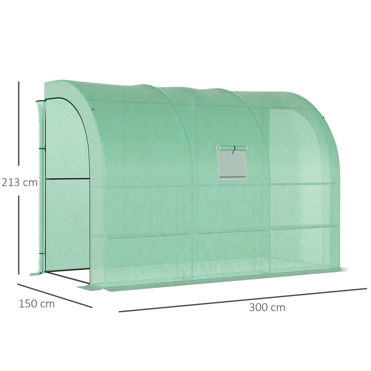Walk-In Lean to Wall Greenhouse with Windows and Doors, Outdoor Green House with 3 Tiers 6 Wired Shelves, 300L x 150W x 213Hcm, Green