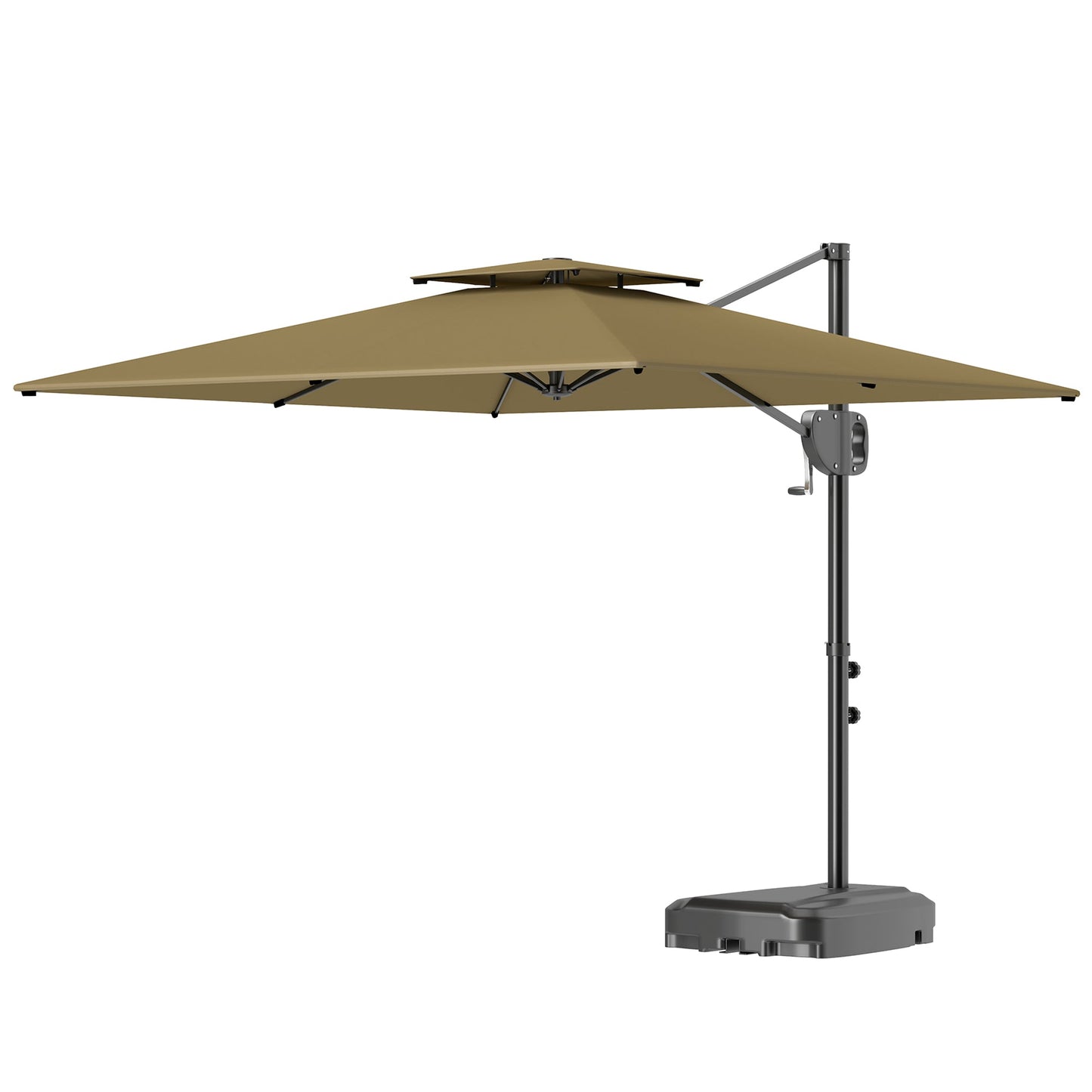 2.5m Garden Cantilever Parasol with Fillable Base, Up to 40kg, Double Top Garden Parasol, Square Overhanging Patio Umbrella with Crank Handle and Tilt for Outdoor Sun Shade, Khaki