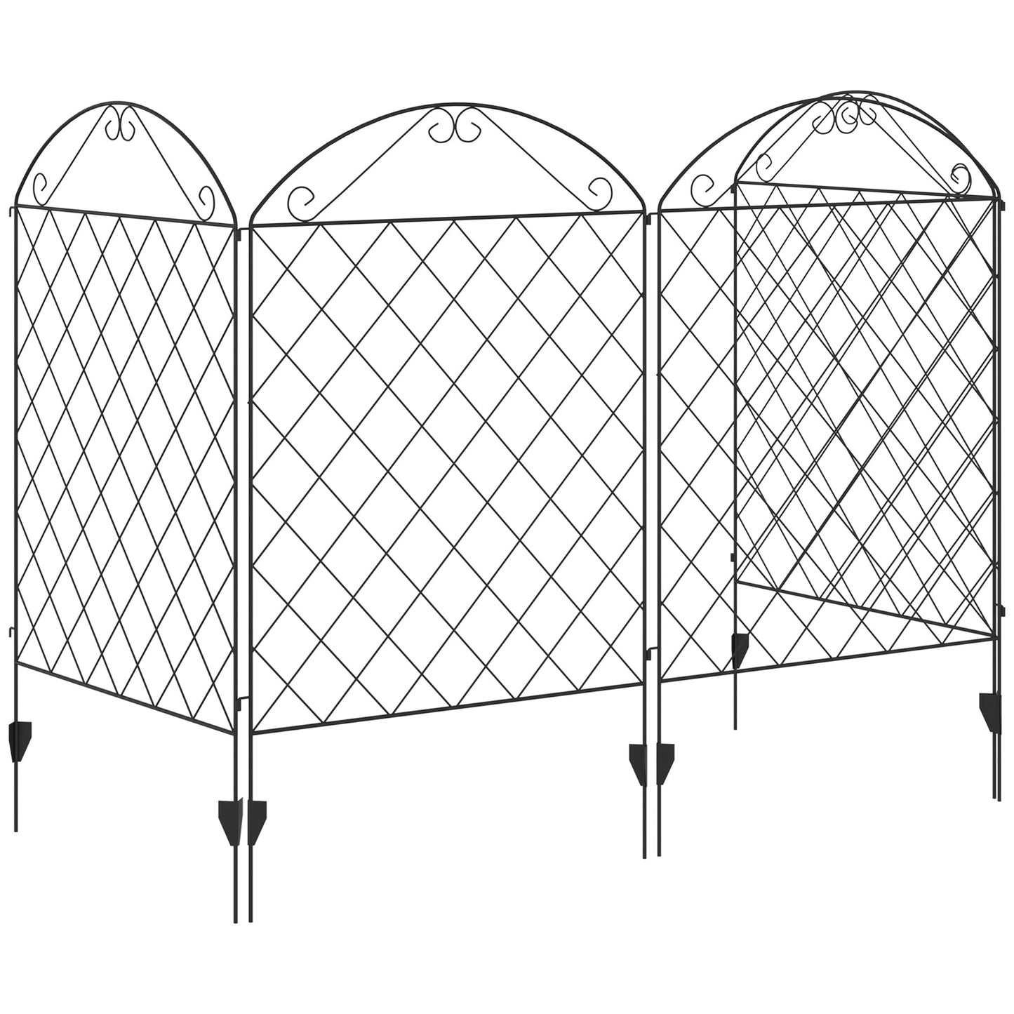 Decorative Garden Fencing, 43in x 11.5ft Outdoor Picket Fence Panels, 4PCs Rustproof Metal Wire Landscape Flower Bed Border Edging Animal Barrier, Black