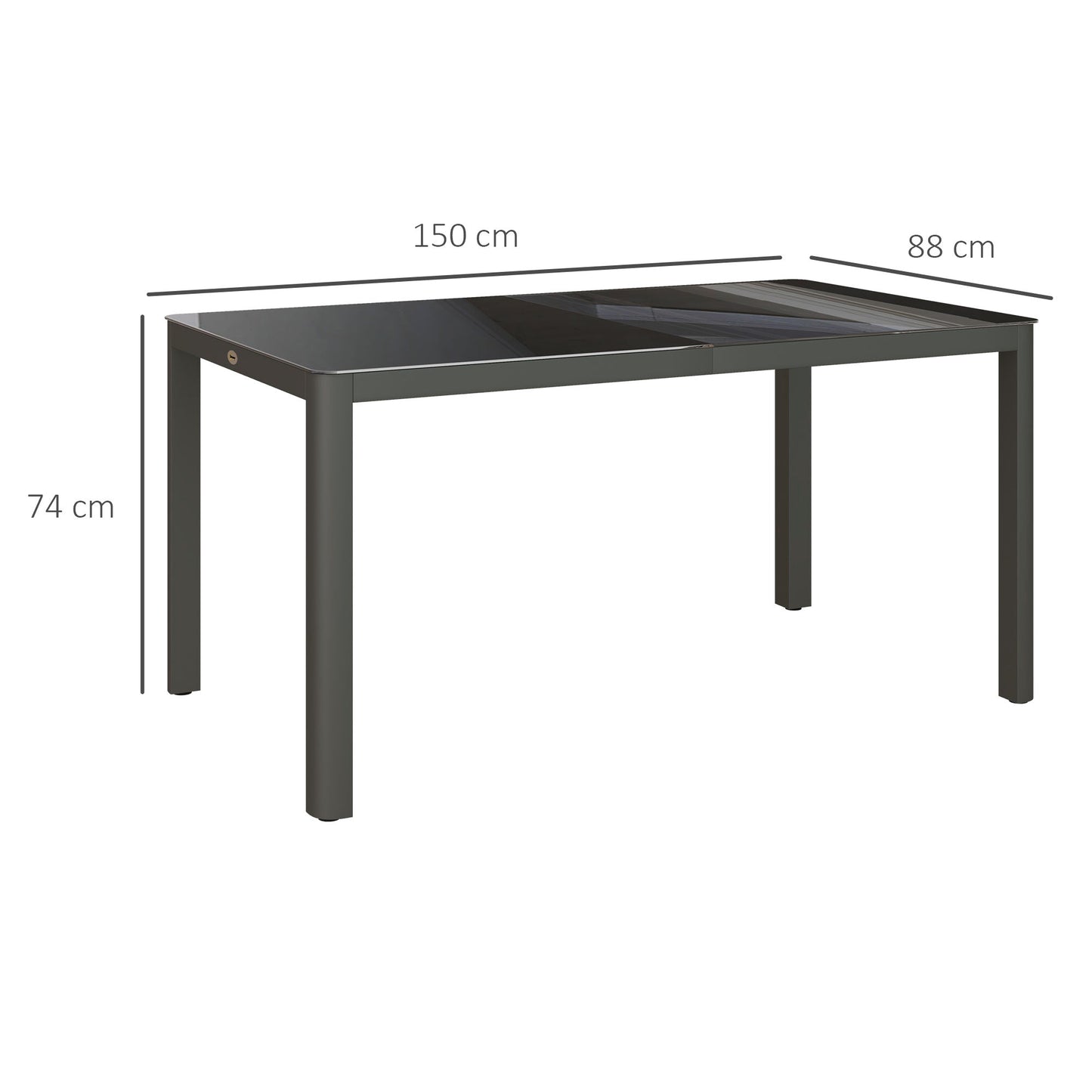 Outdoor Dining Table for 6, Tempered Glass Top and Aluminium Frame, Garden Table for Balcony, Porch, Terrace, 150cm x 88cm, Grey