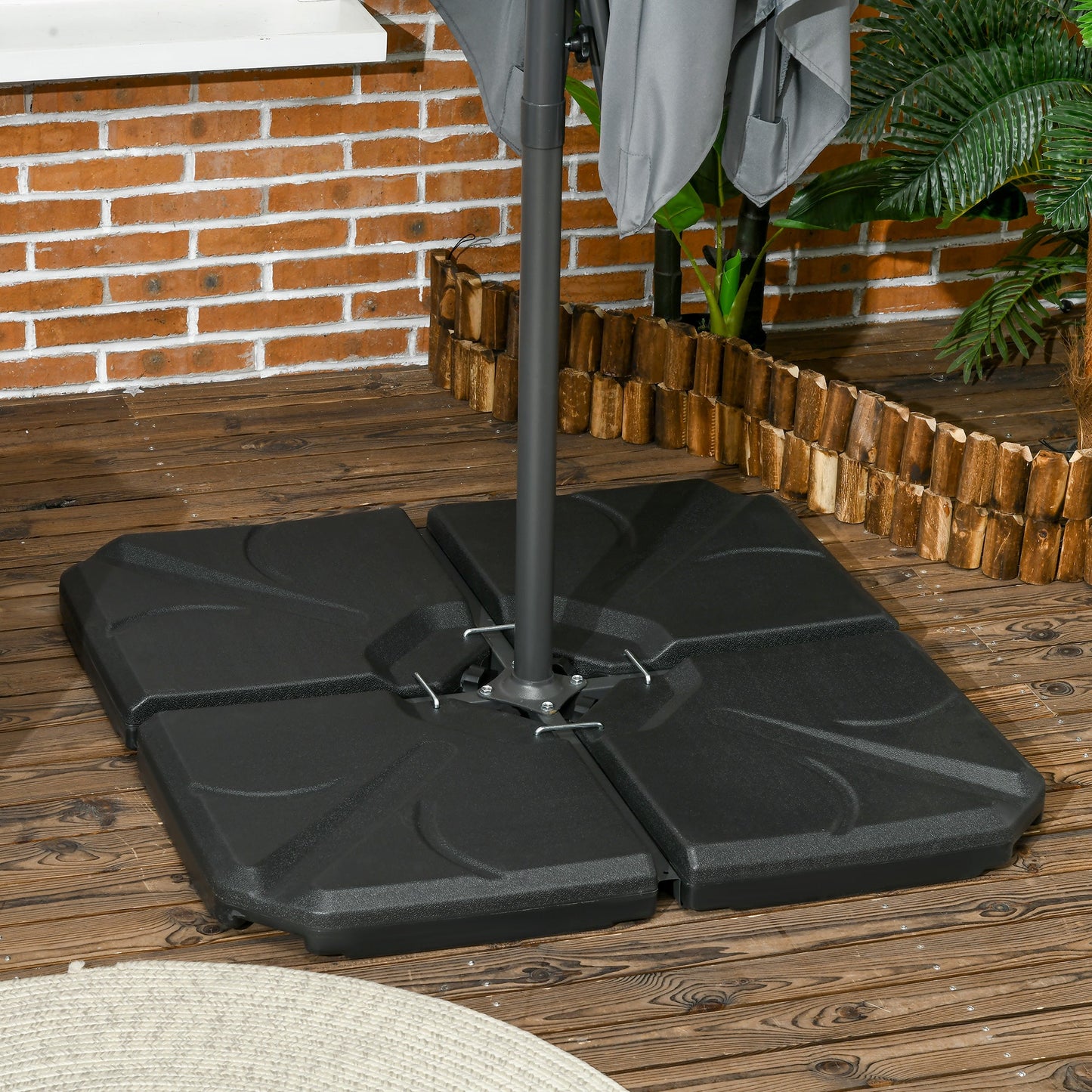 Set of 4 Parasol Base Stand Weights for Banana Hanging Cantilever Umbrella, Water and Sand Filled, Up to 84kg, Black