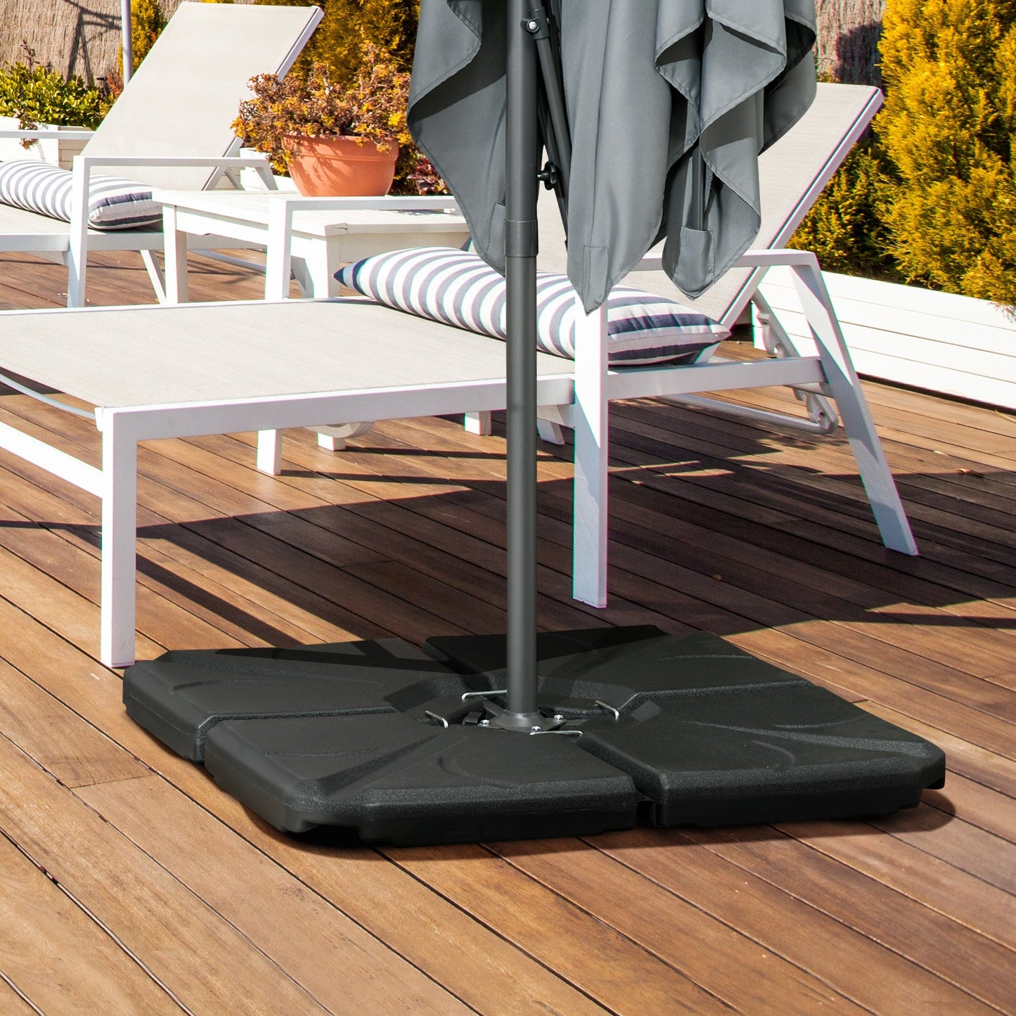 Set of 4 Parasol Base Stand Weights for Banana Hanging Cantilever Umbrella, Water and Sand Filled, Up to 84kg, Black