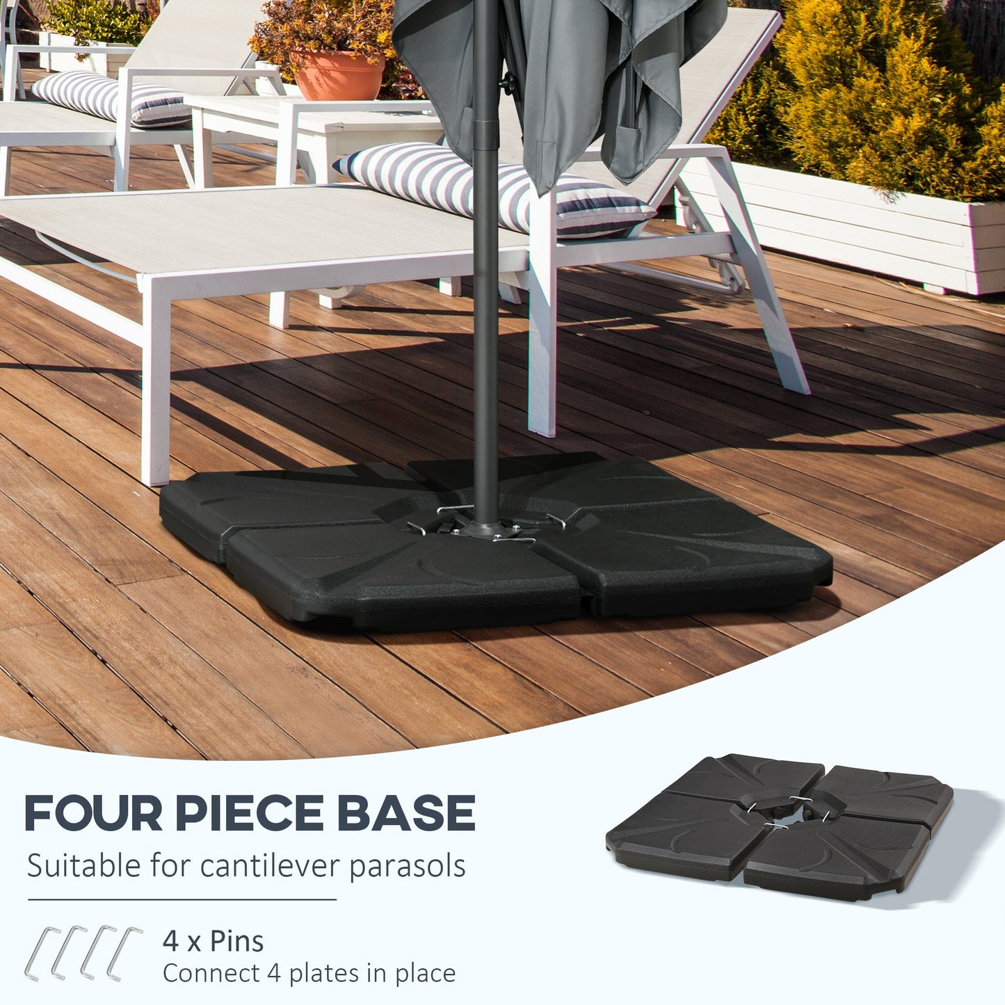 Set of 4 Parasol Base Stand Weights for Banana Hanging Cantilever Umbrella, Water and Sand Filled, Up to 84kg, Black